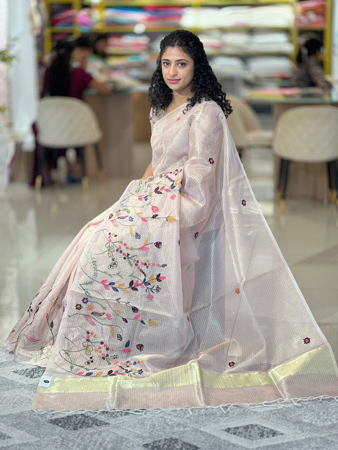 Floral Hand Embroidered Tissue Kota Saree | BLD724