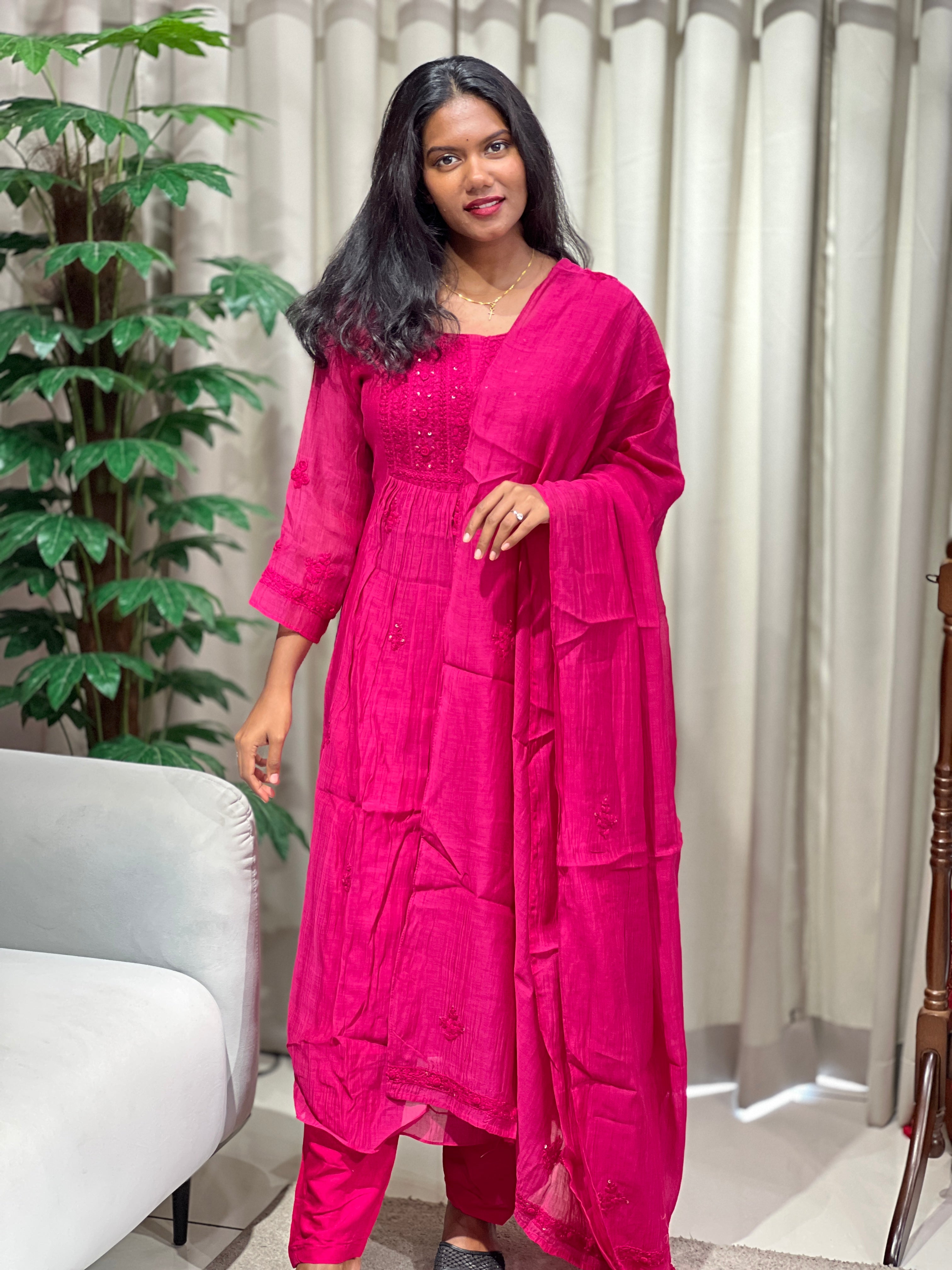 Hand Embroidery With Sequins Detailed Chanderi Kurta Set | GMA166