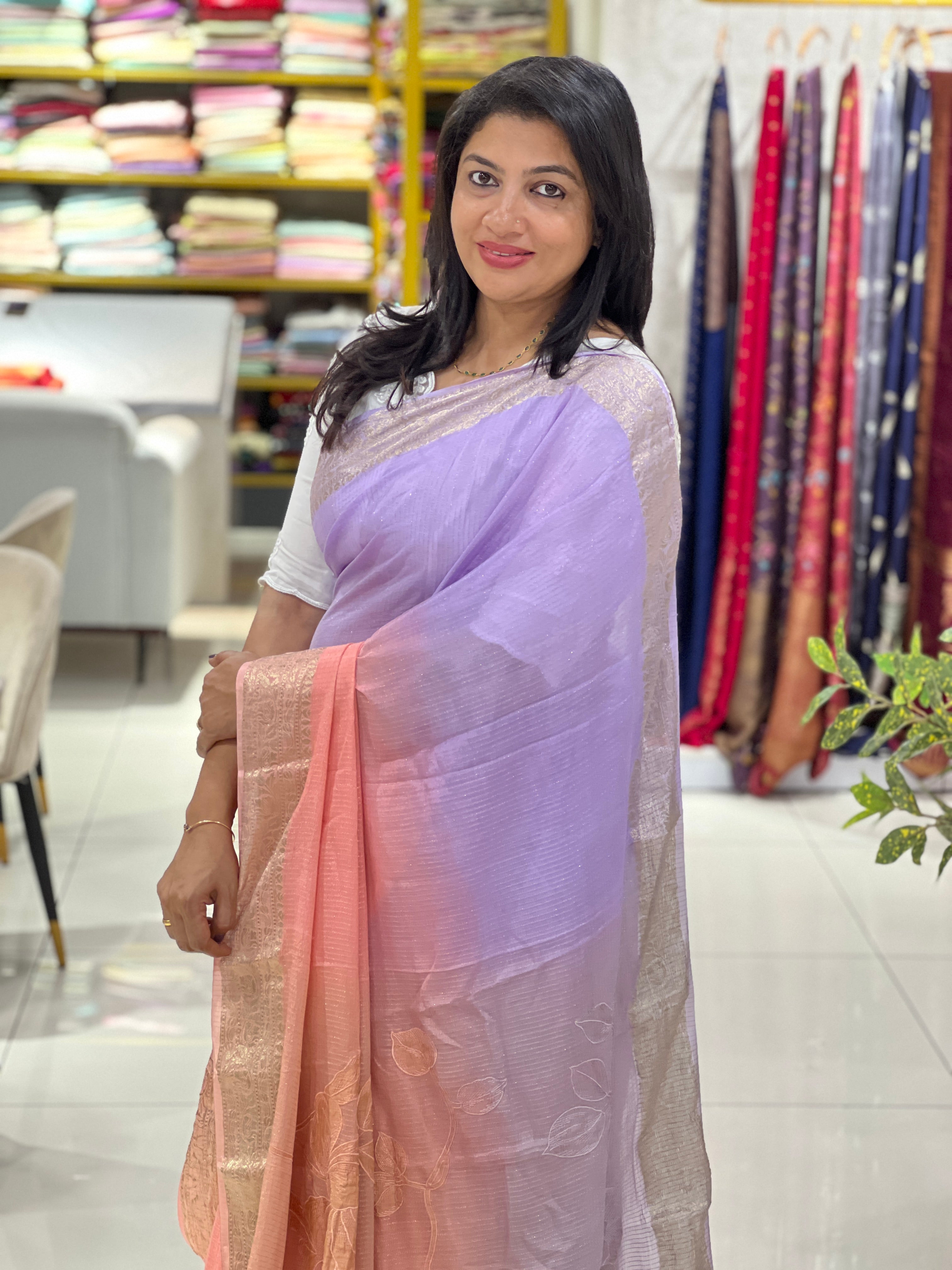 Applique Worked Tissue Saree | MM519