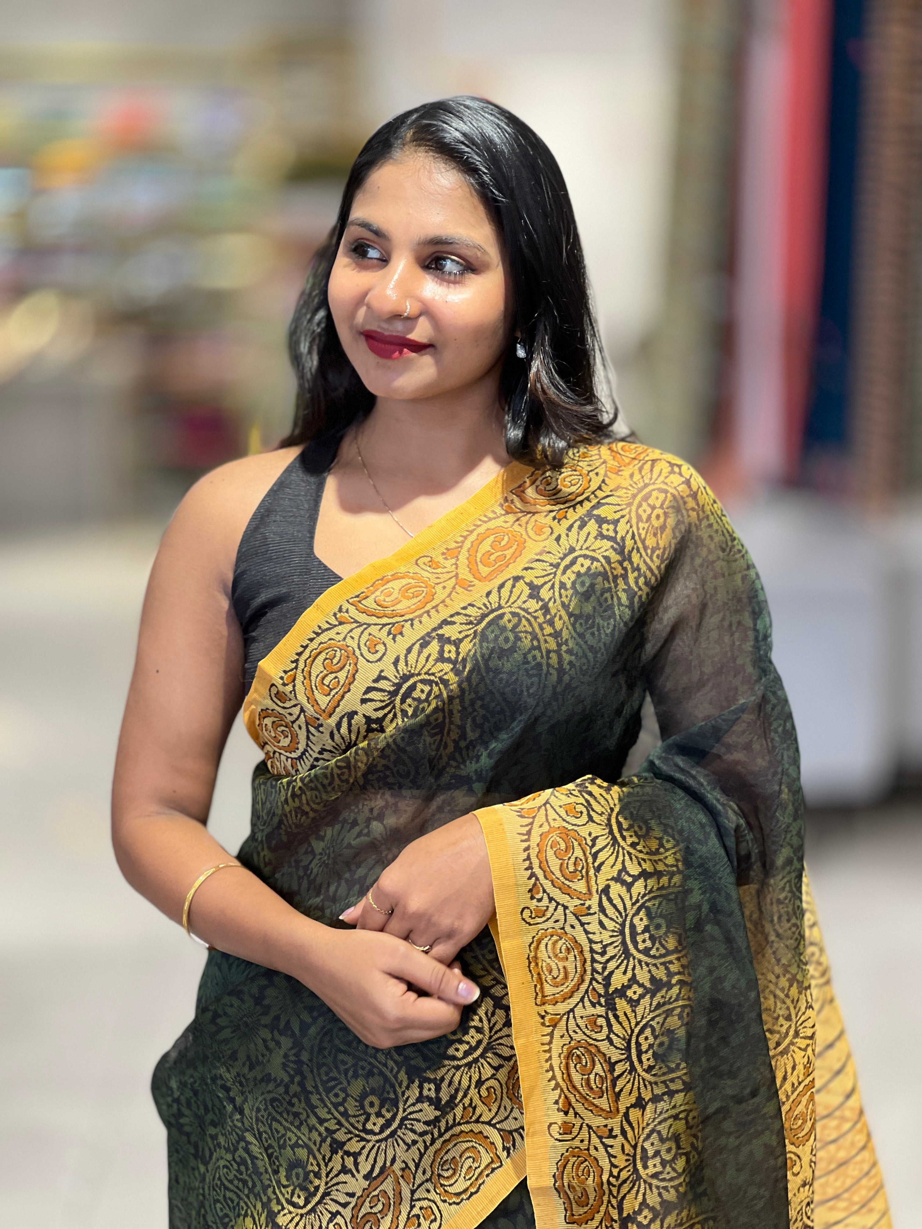 Hand Block Printed Supernet Kota Saree | SF1324