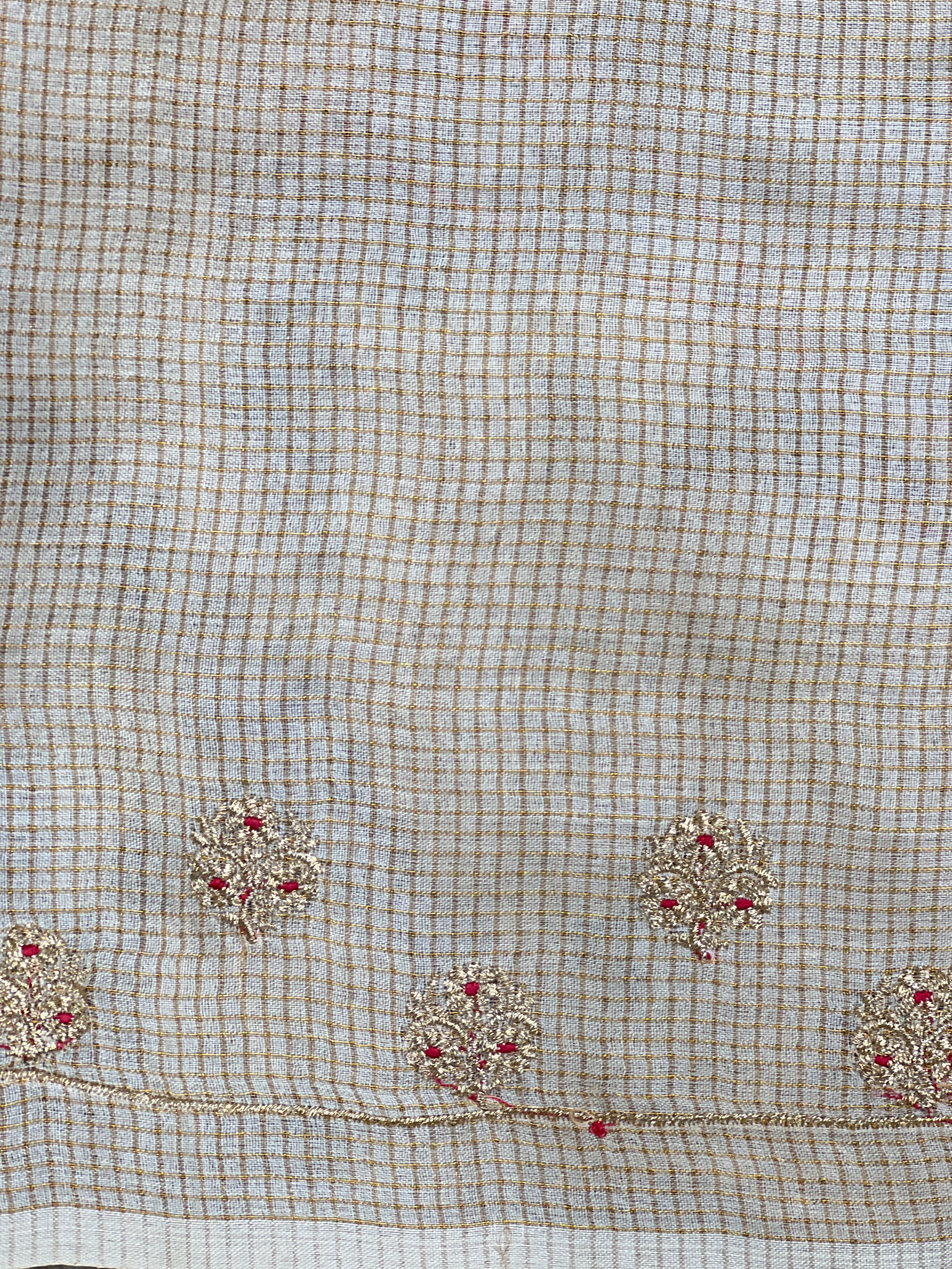 Embroidered Check Patterned Tussar Saree | HS1438