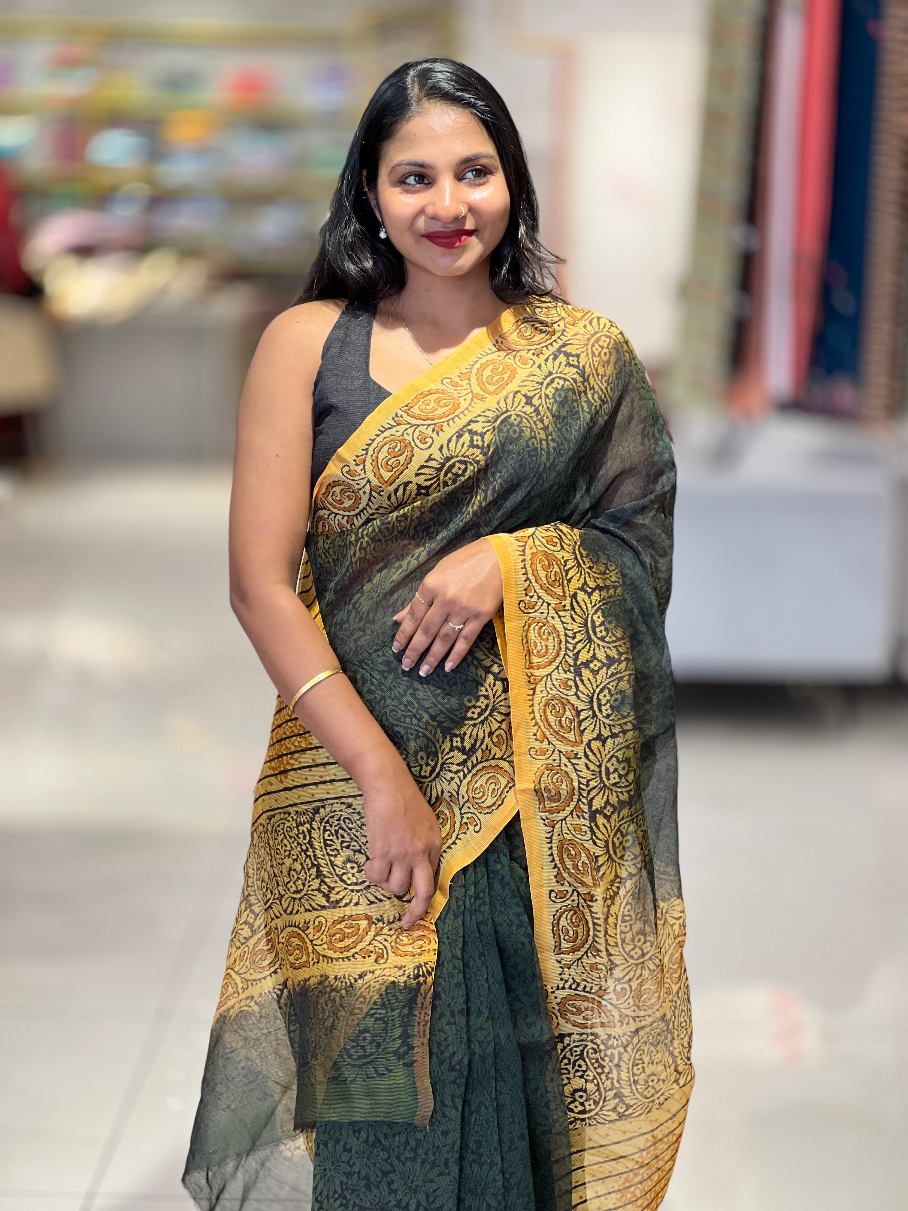 Hand Block Printed Supernet Kota Saree | SF1324