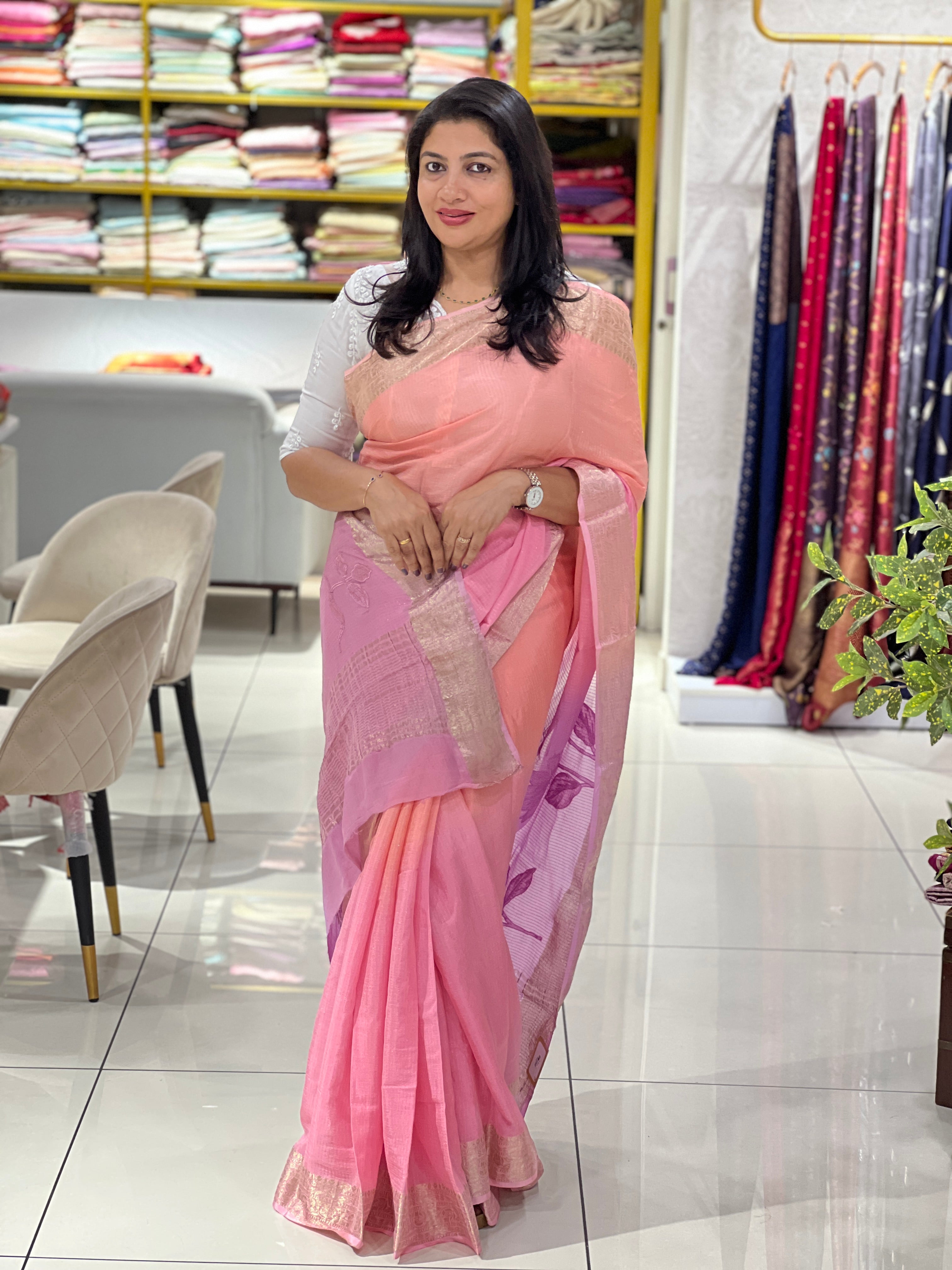 Applique Worked Tissue Saree | MM522