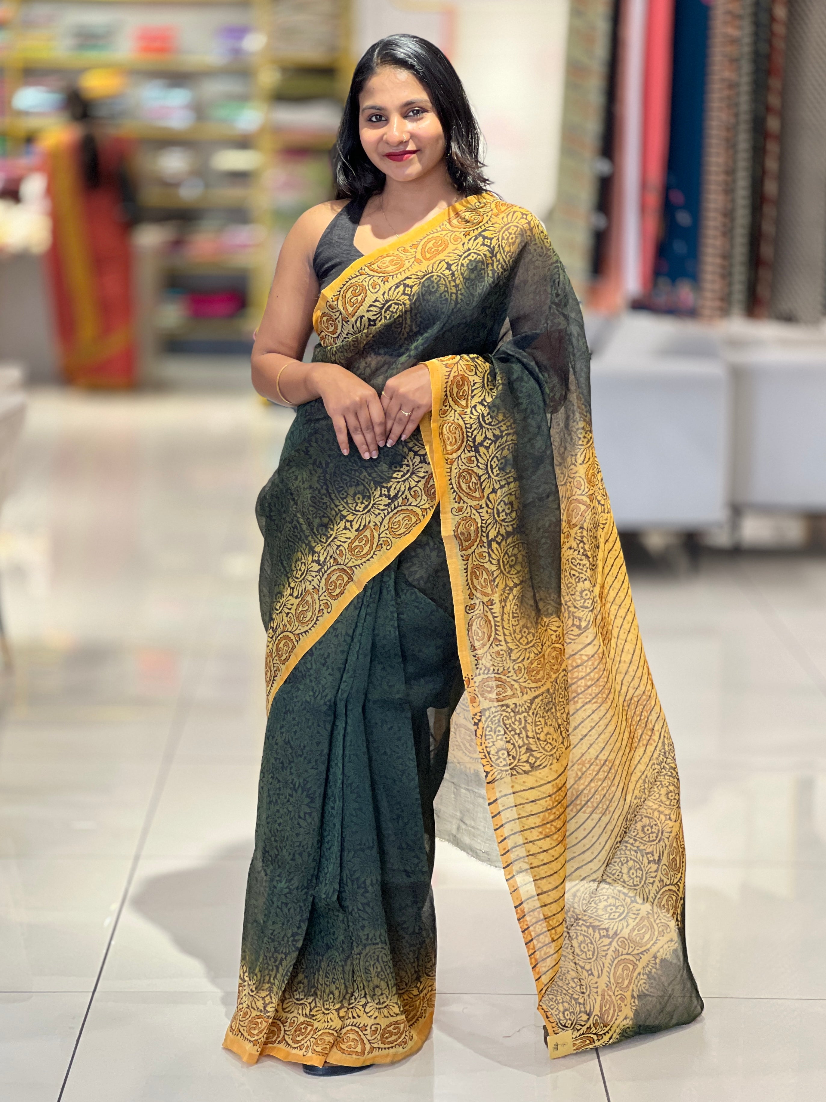 Hand Block Printed Supernet Kota Saree | SF1324