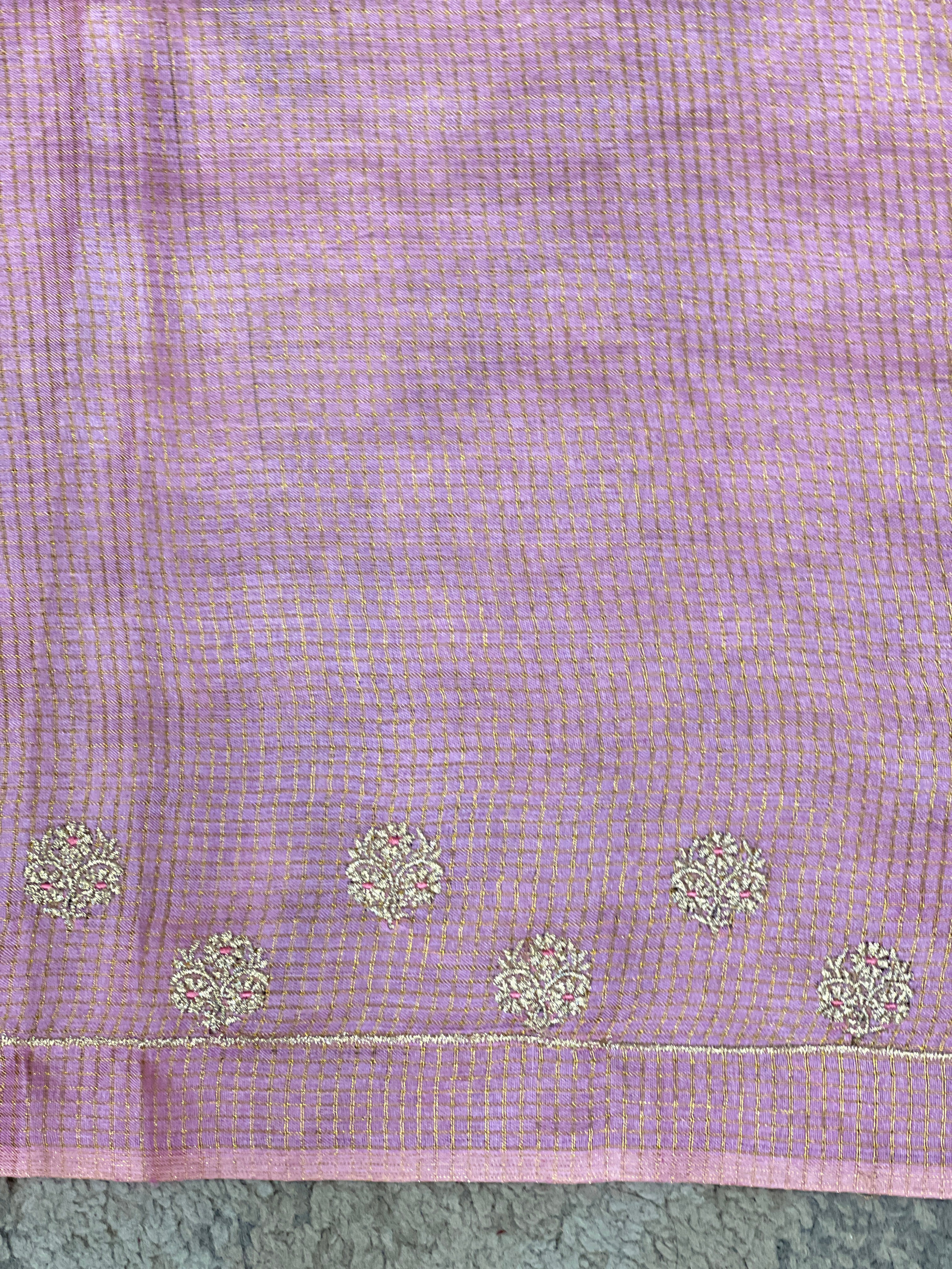 Embroidered Check Patterned Tussar Saree | HS1439
