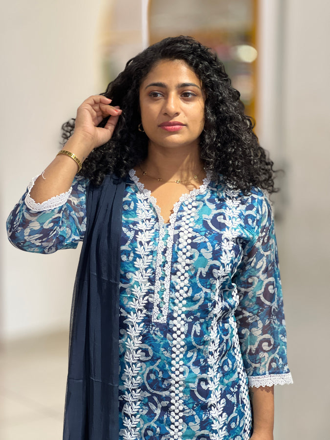 Batik Printed Viscose Organza Kurta Set | NEF117
