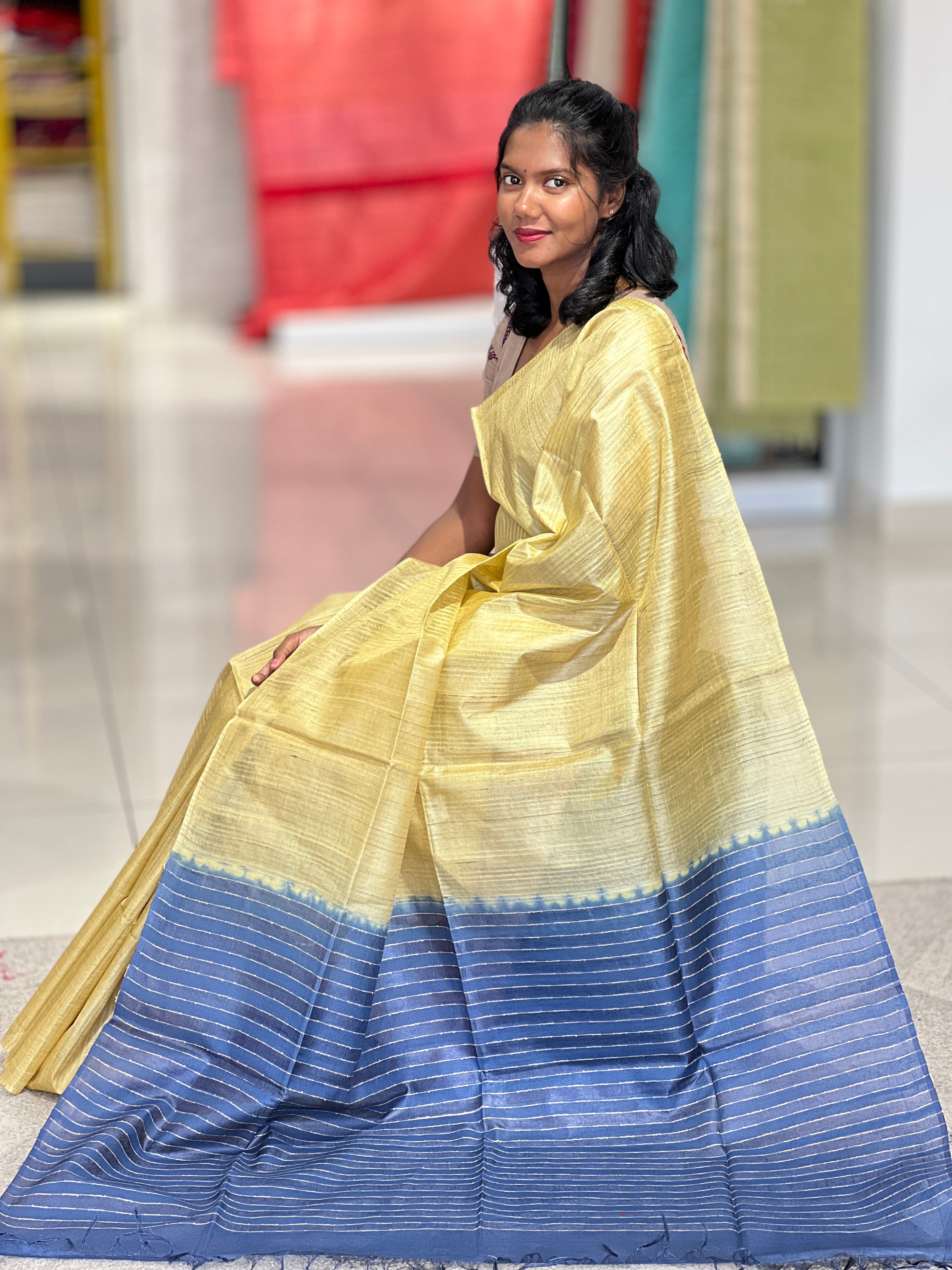Stripe Patterned Noil Tussar Saree | MNH439