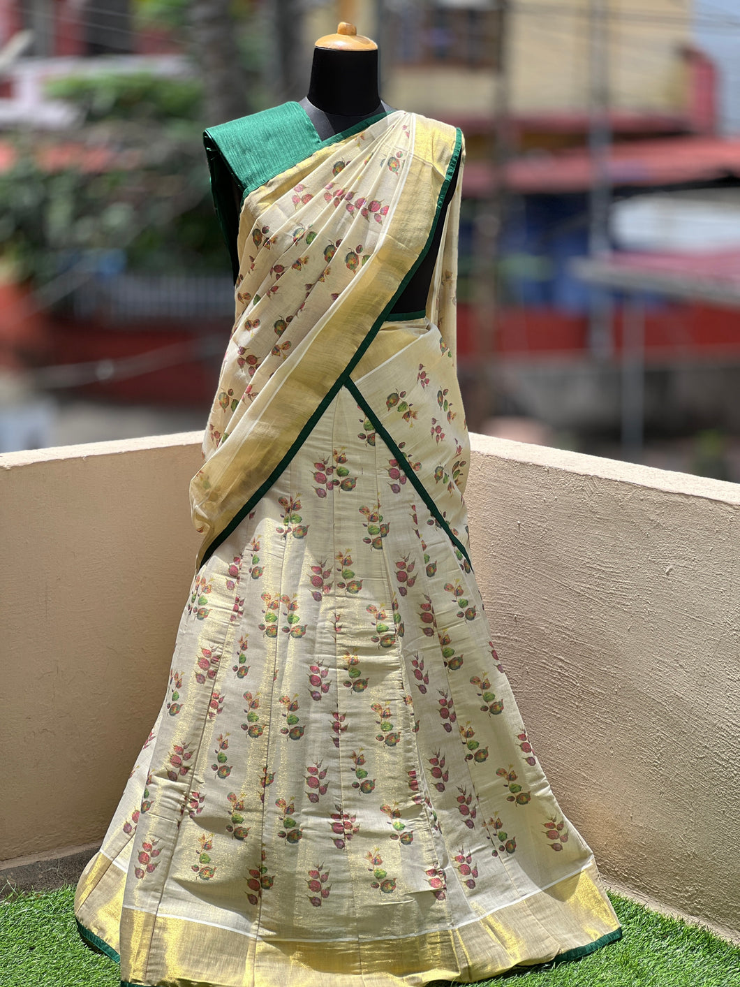 Digital Printed Kerala Cotton Dhavani Set Unstitched | KL318