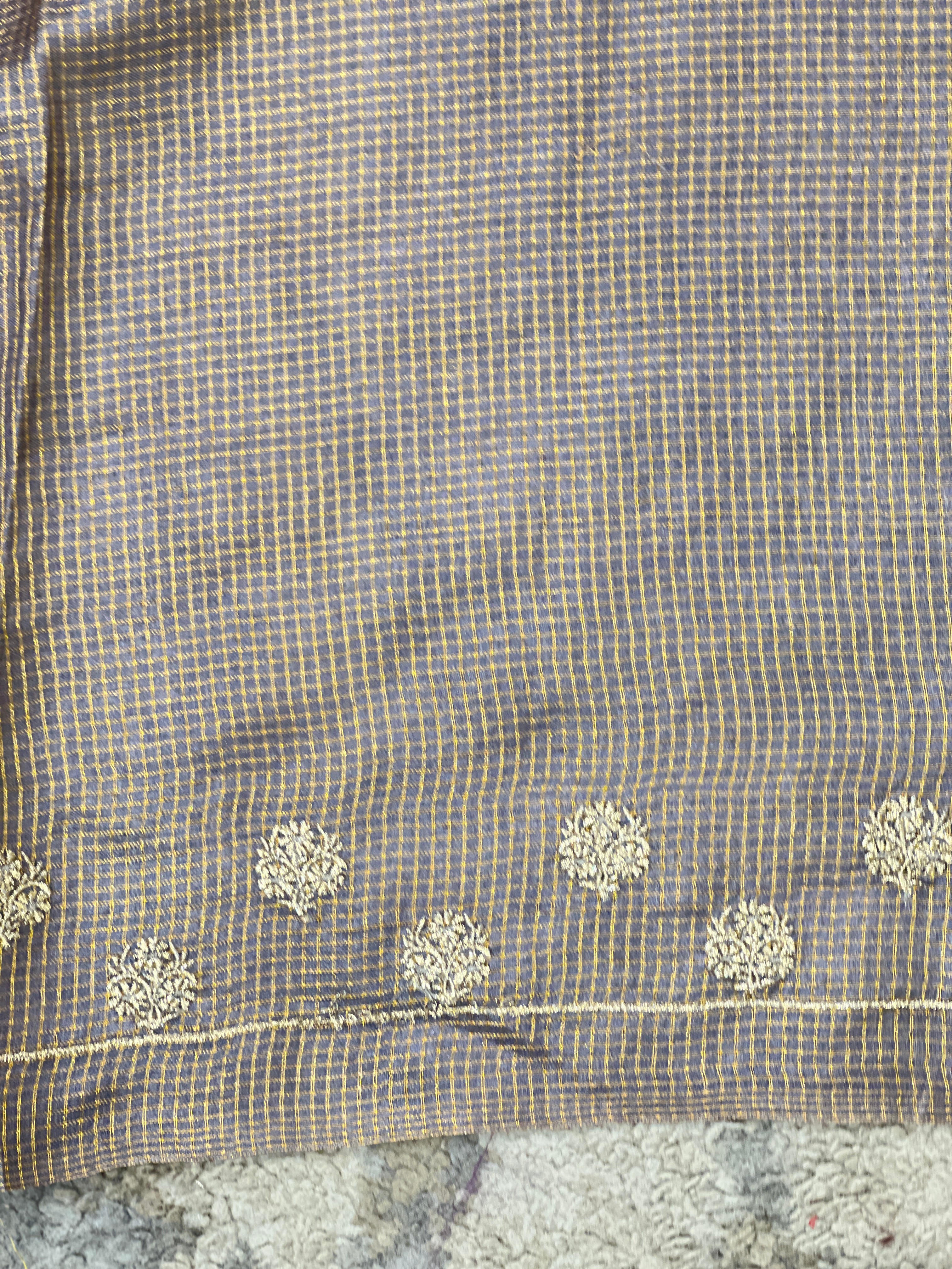 Embroidered Check Patterned Tussar Saree | HS1442
