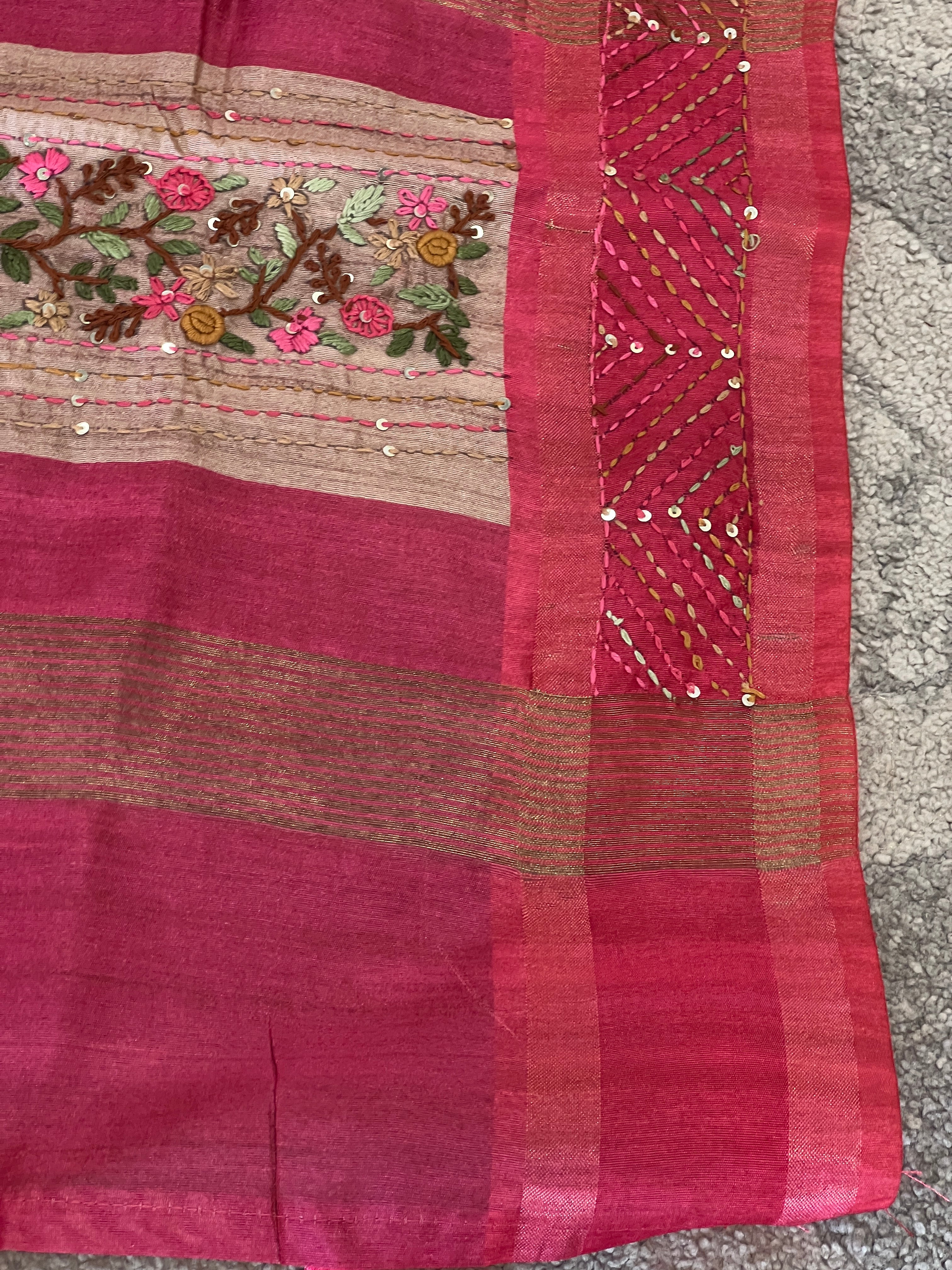 Floral Embroidered Tussar Finish Saree | BLD575