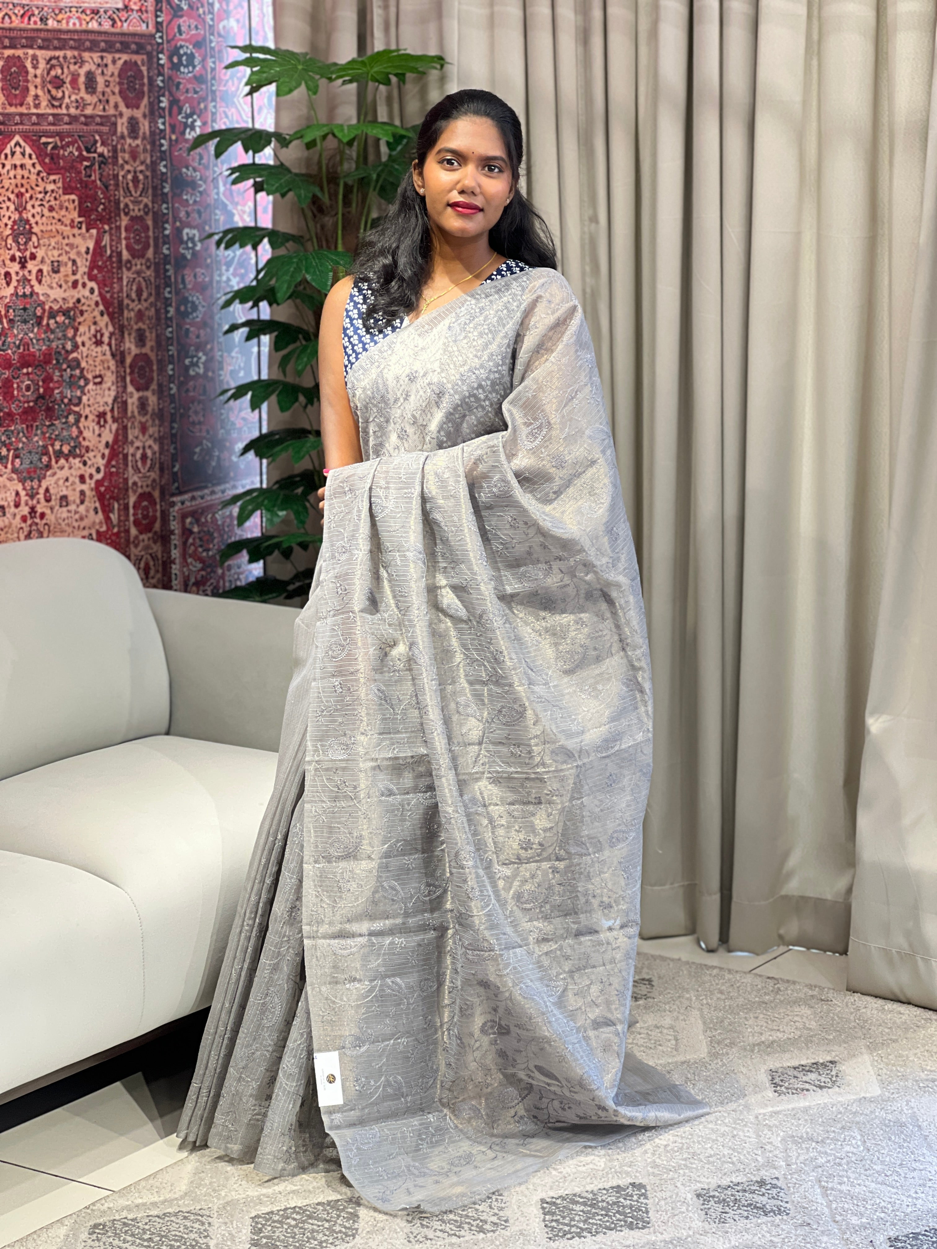 Paisley Embroidered Tissue Woven Check Kota Saree | YNG862