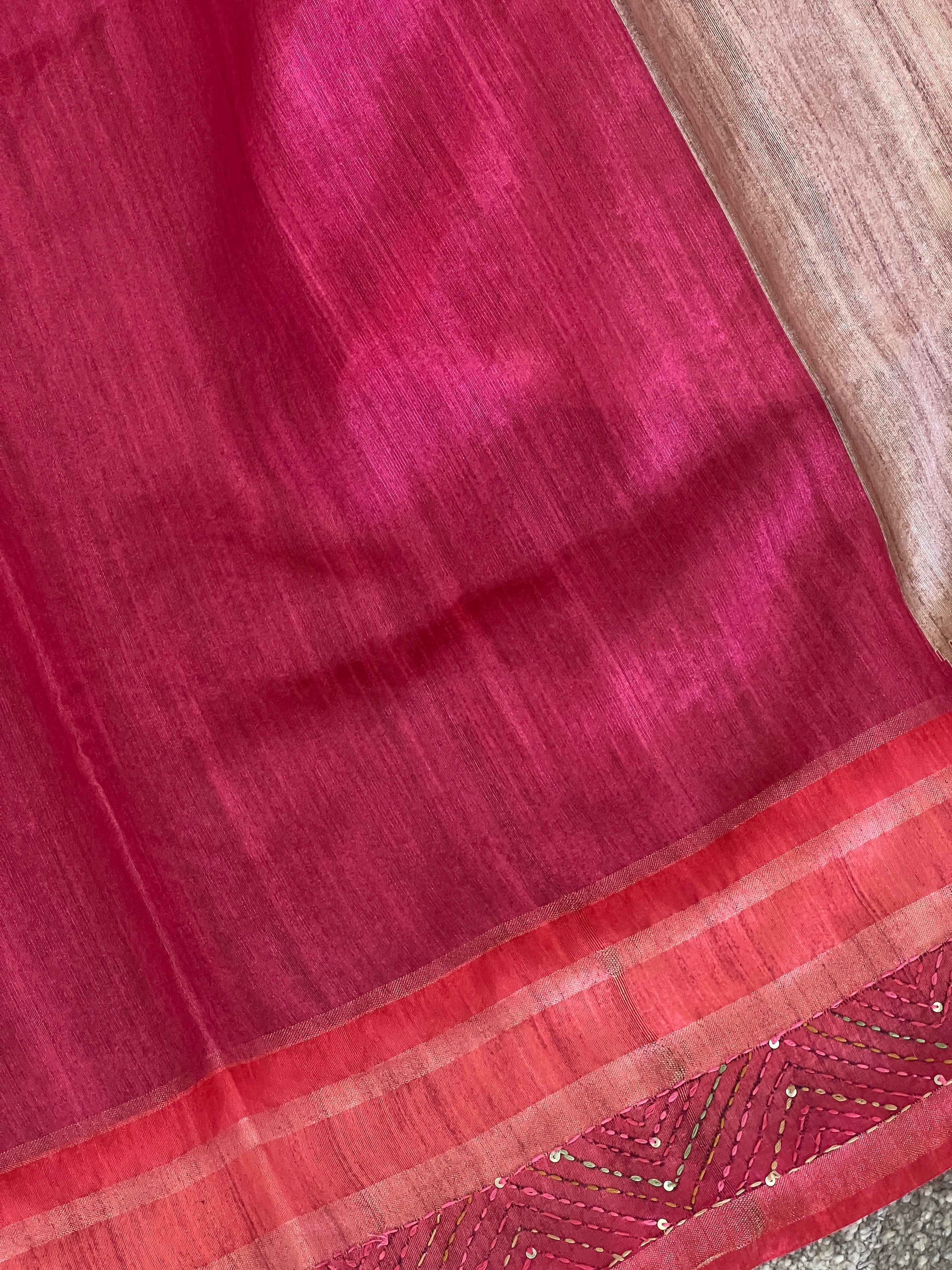 Floral Embroidered Tussar Finish Saree | BLD575