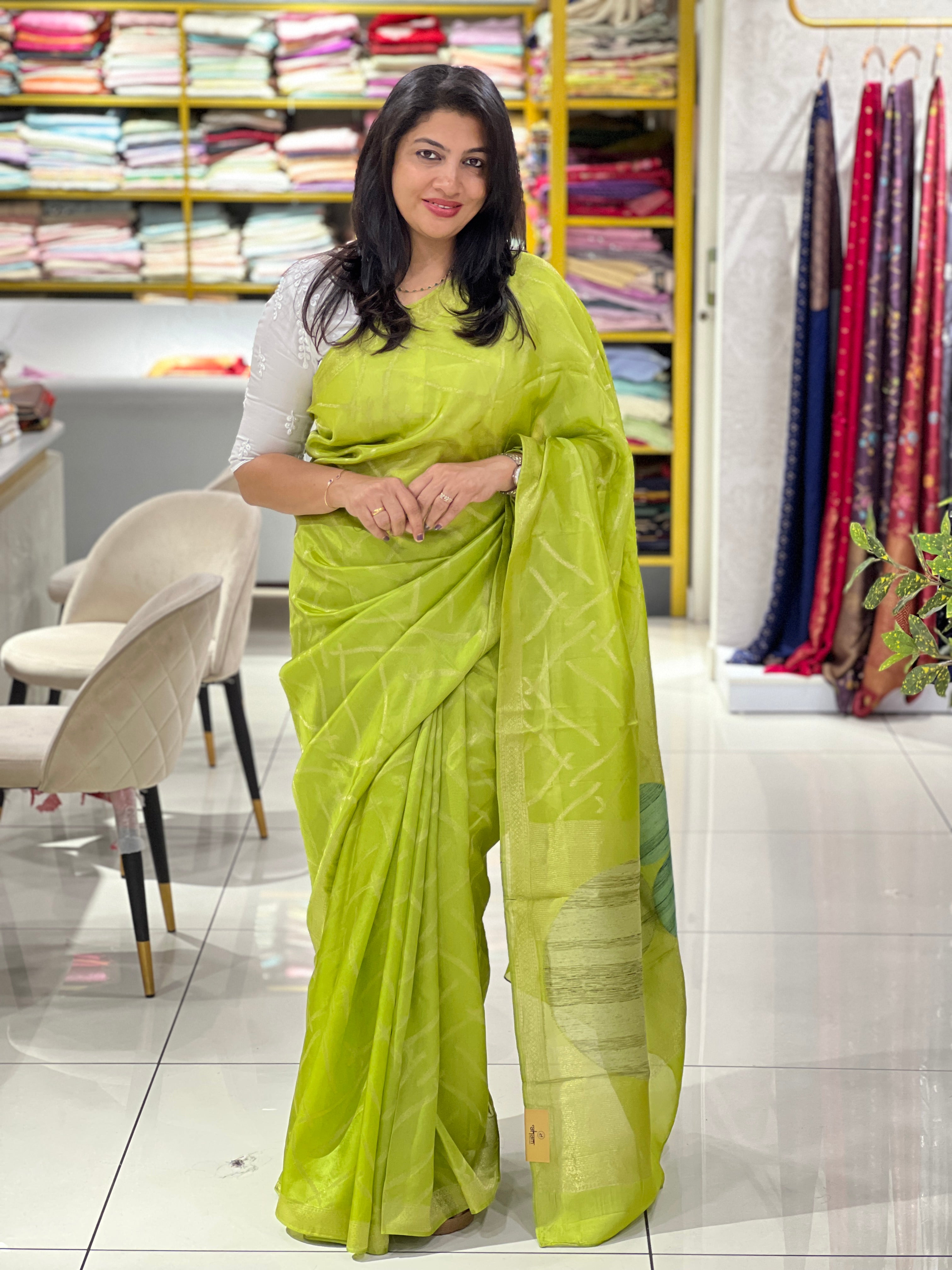 Geometric Pattern Semi Tussar Saree | YNG1244