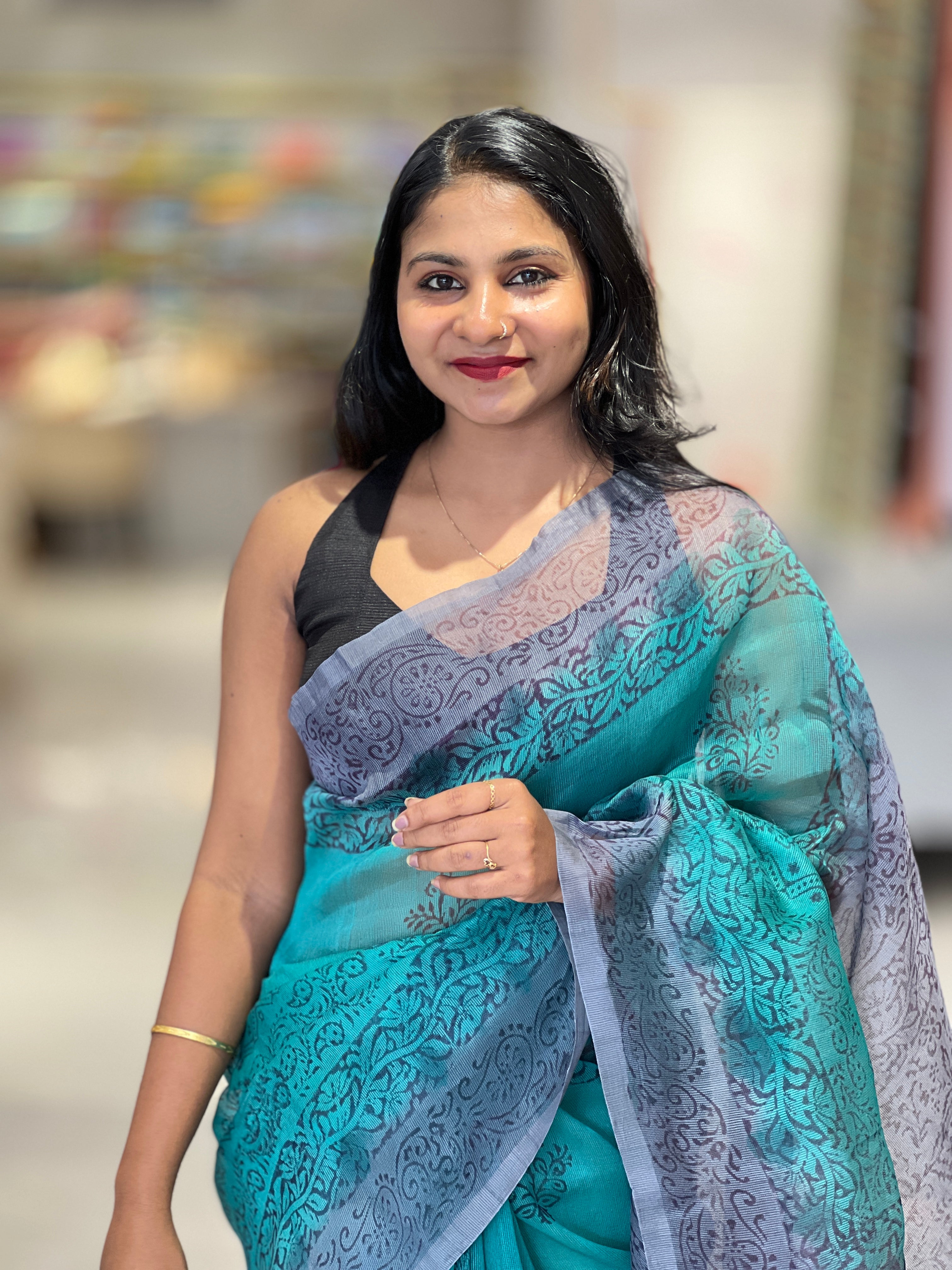 Block Printed Super Net Kota Saree | SF1320