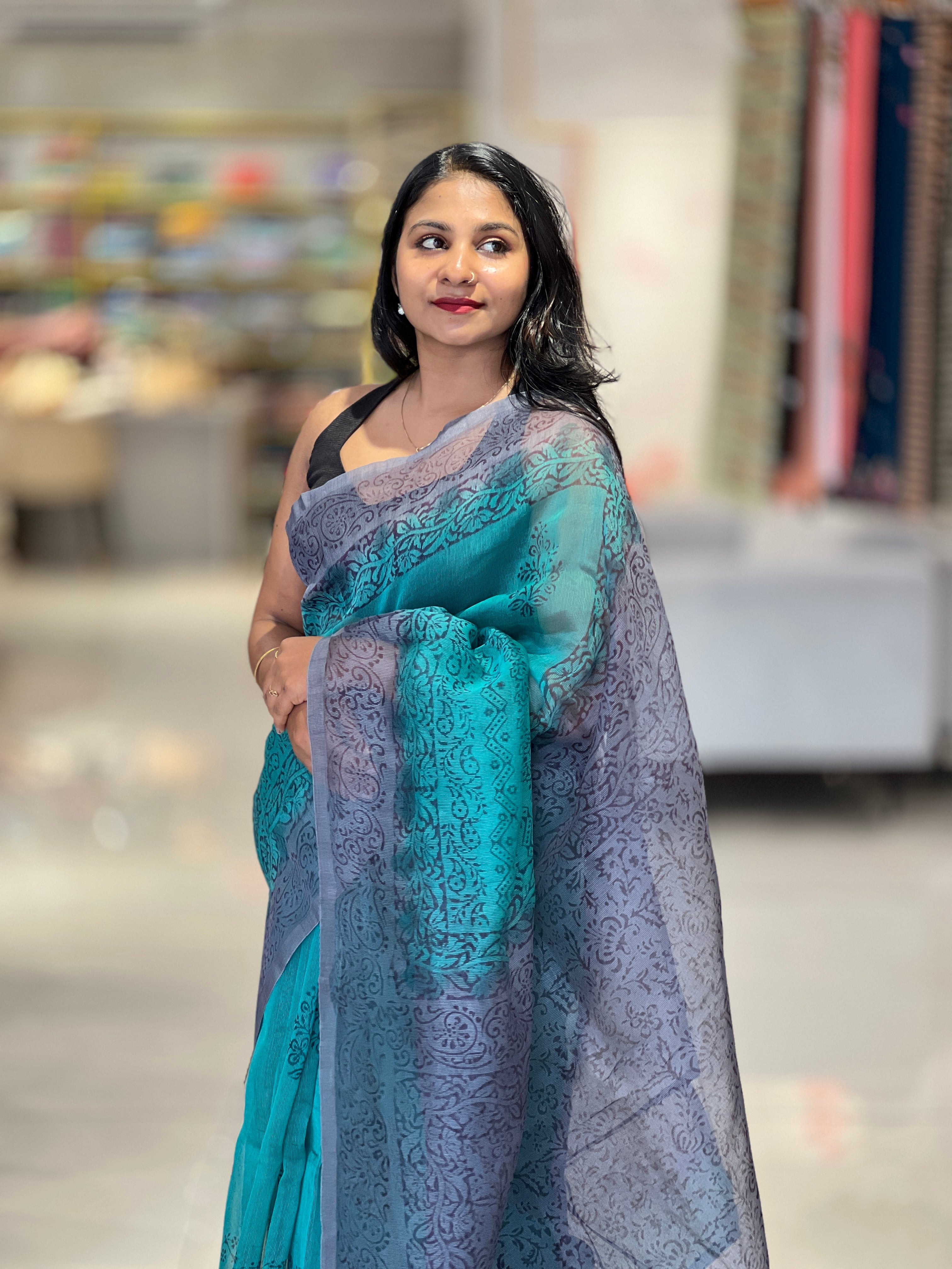 Block Printed Super Net Kota Saree | SF1320