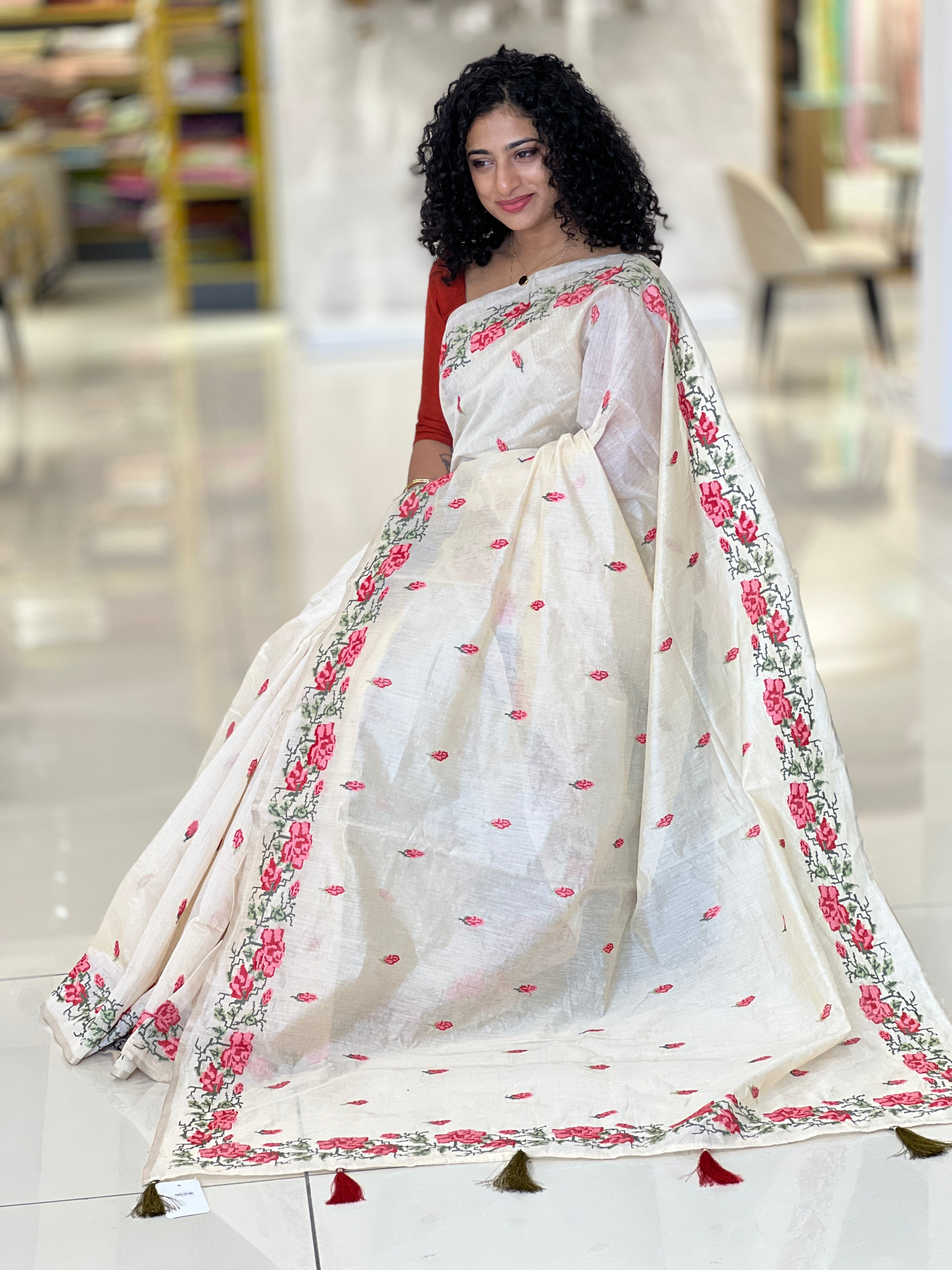 Cross Stitch Embroidery Chanderi Sarees | RP469