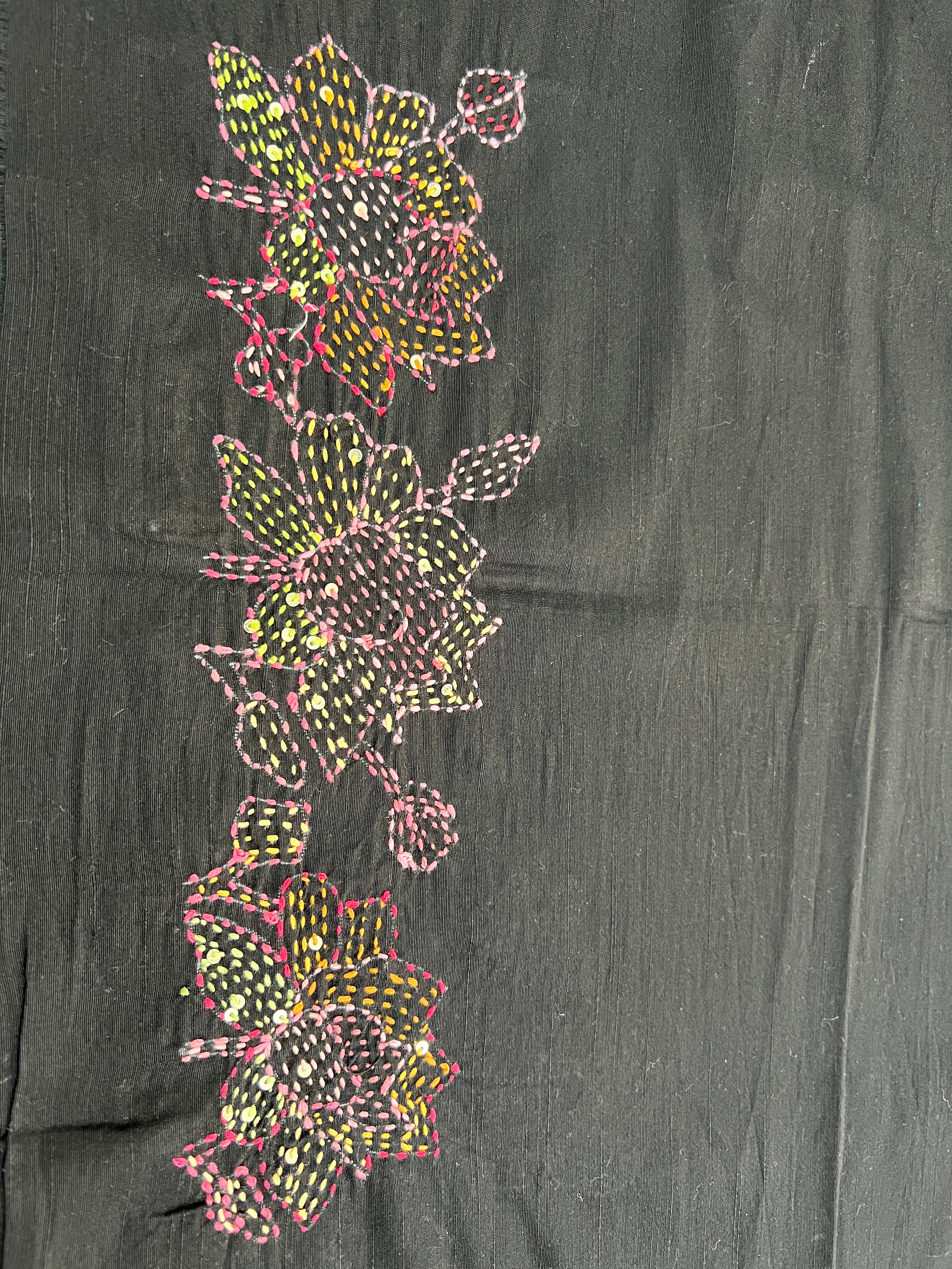 Floral Kantha Embroidery Detailed Blended Raw Cotton Blouse Material | OS476