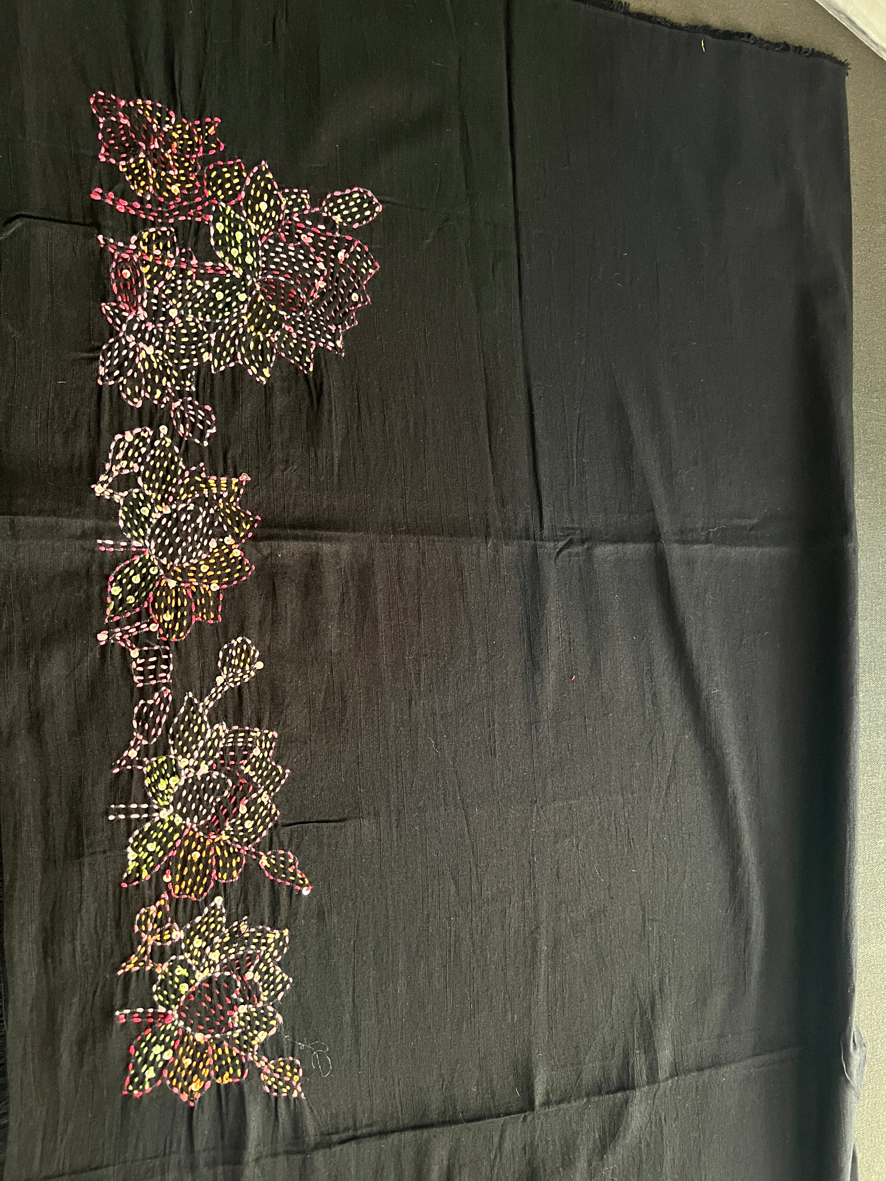 Floral Kantha Embroidery Detailed Blended Raw Cotton Blouse Material | OS476