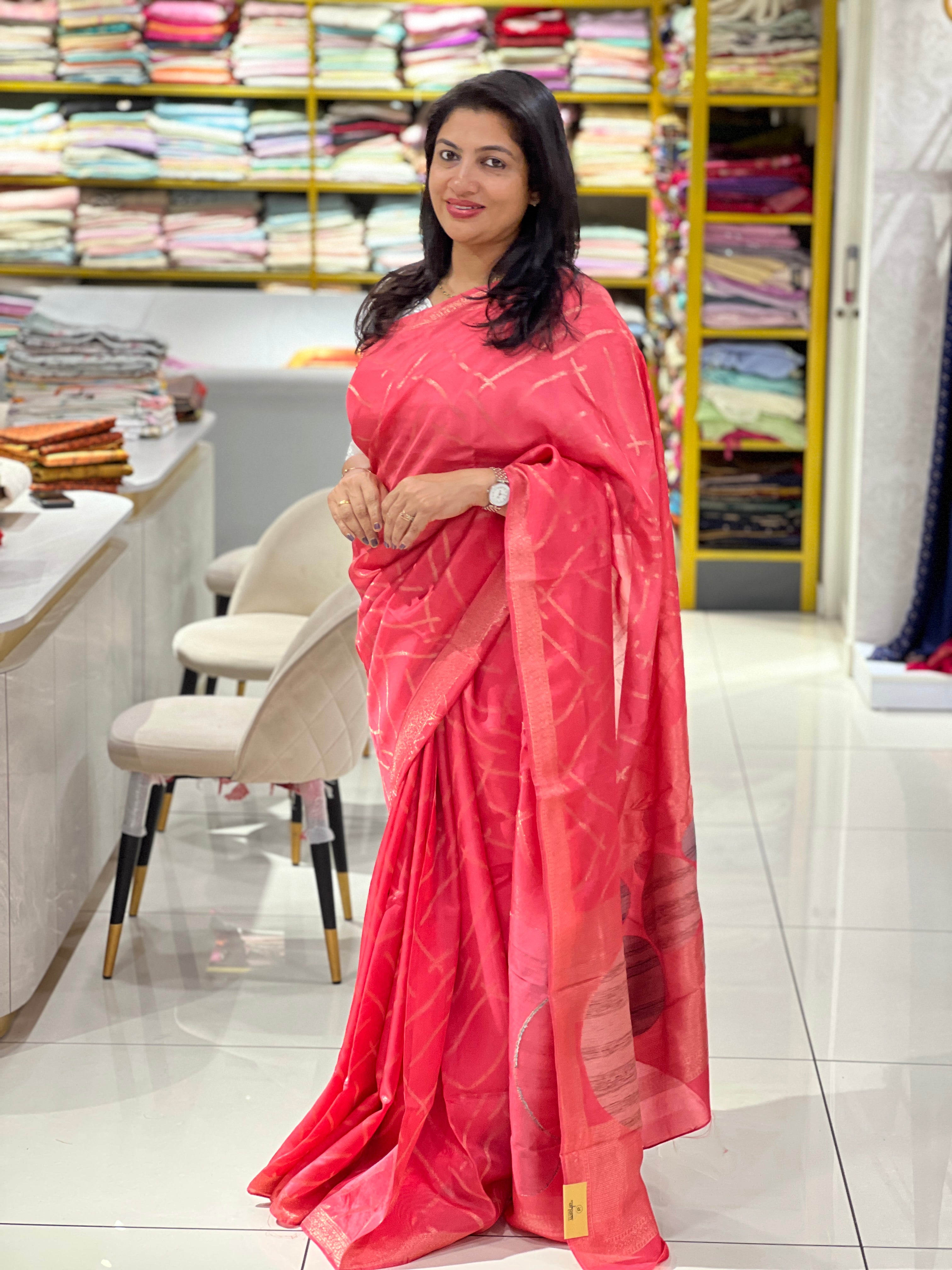 Geometric Pattern Semi Tussar Saree | YNG1243