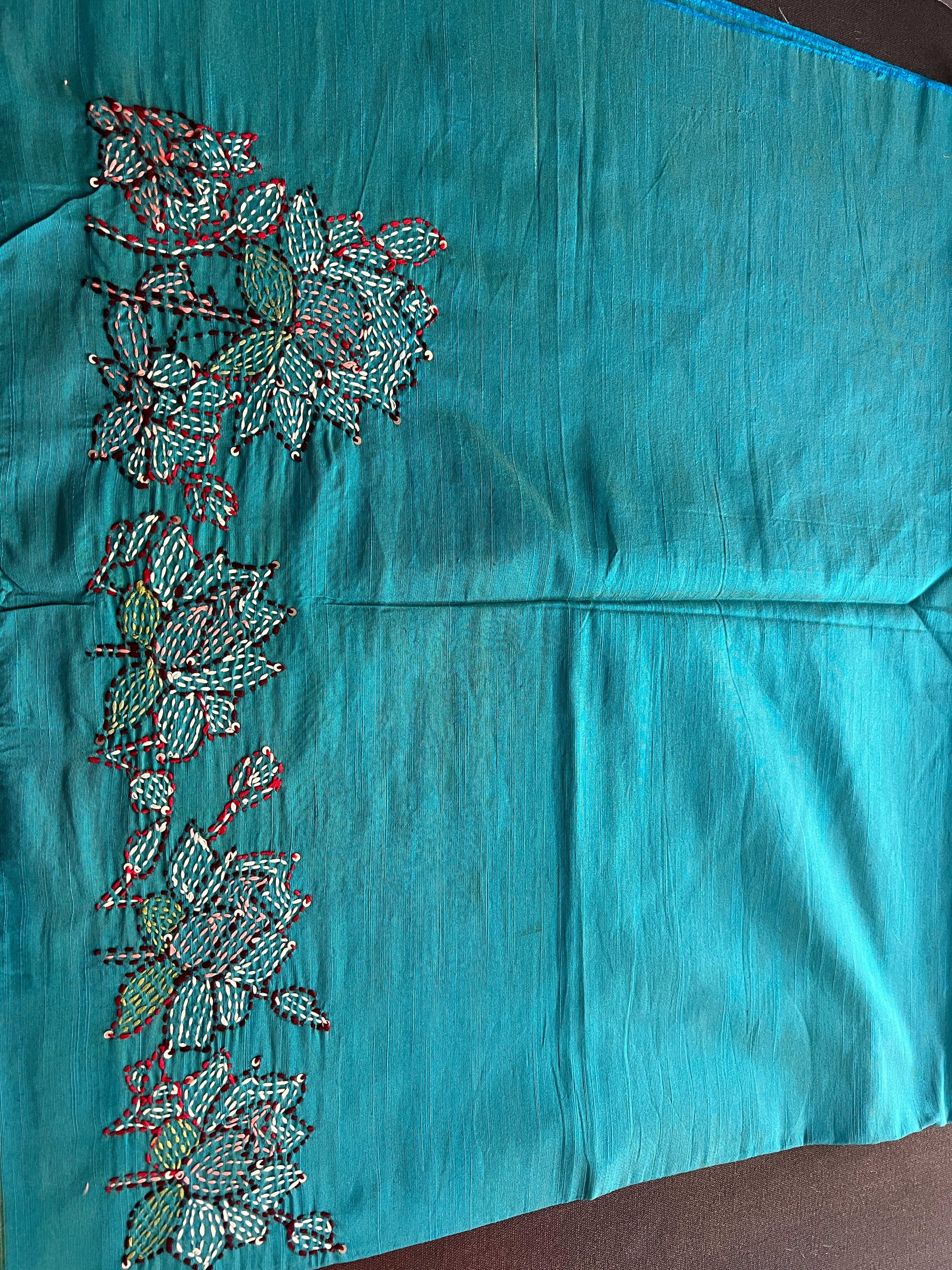 Floral Kantha Embroidery Detailed Blended Raw Cotton Blouse Material | OS477