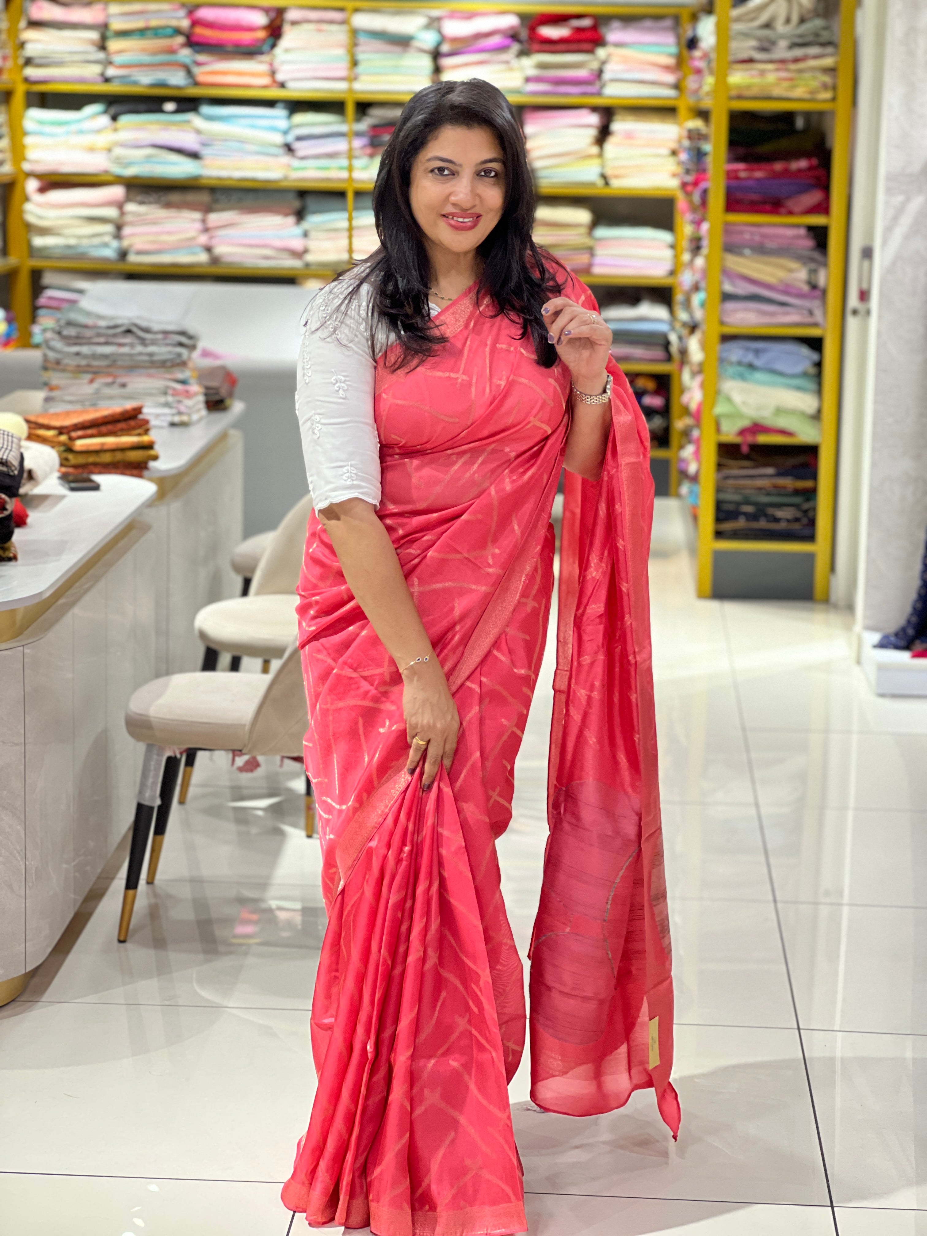 Geometric Pattern Semi Tussar Saree | YNG1243