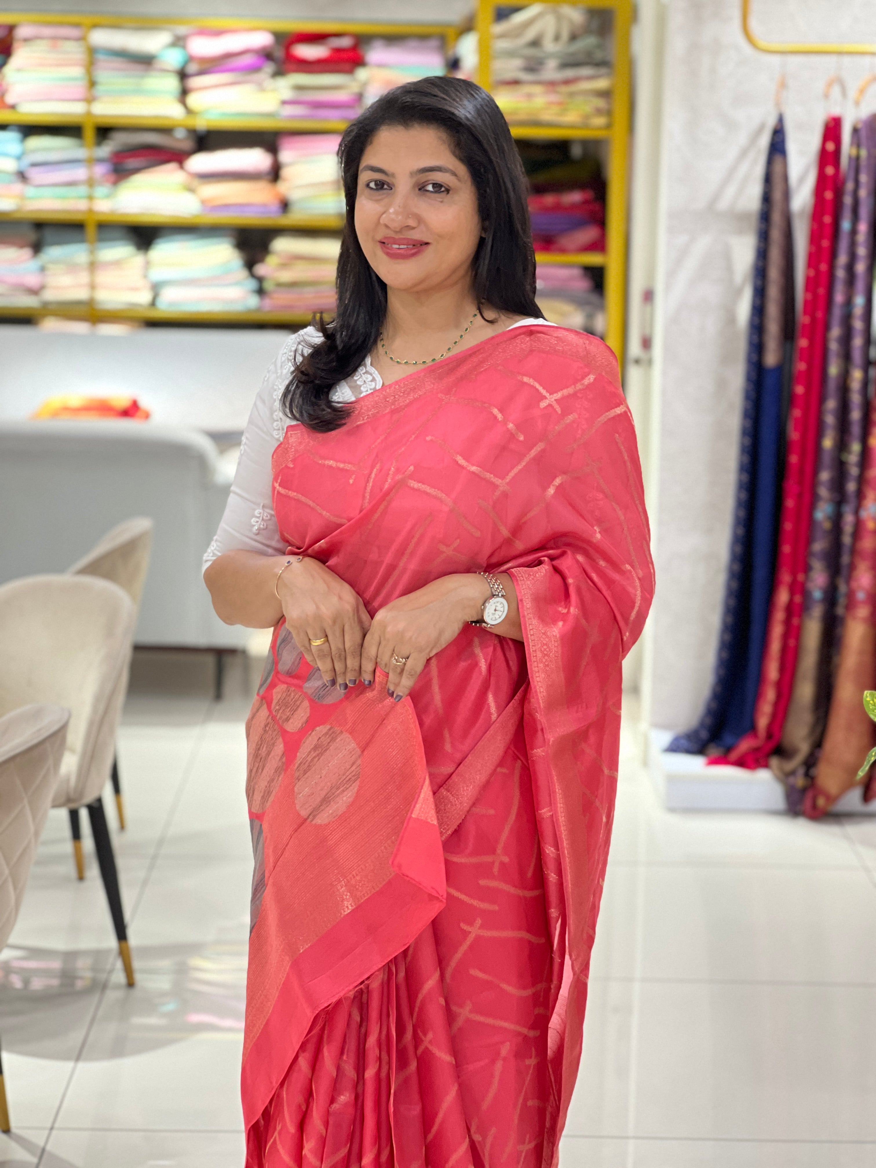 Geometric Pattern Semi Tussar Saree | YNG1243