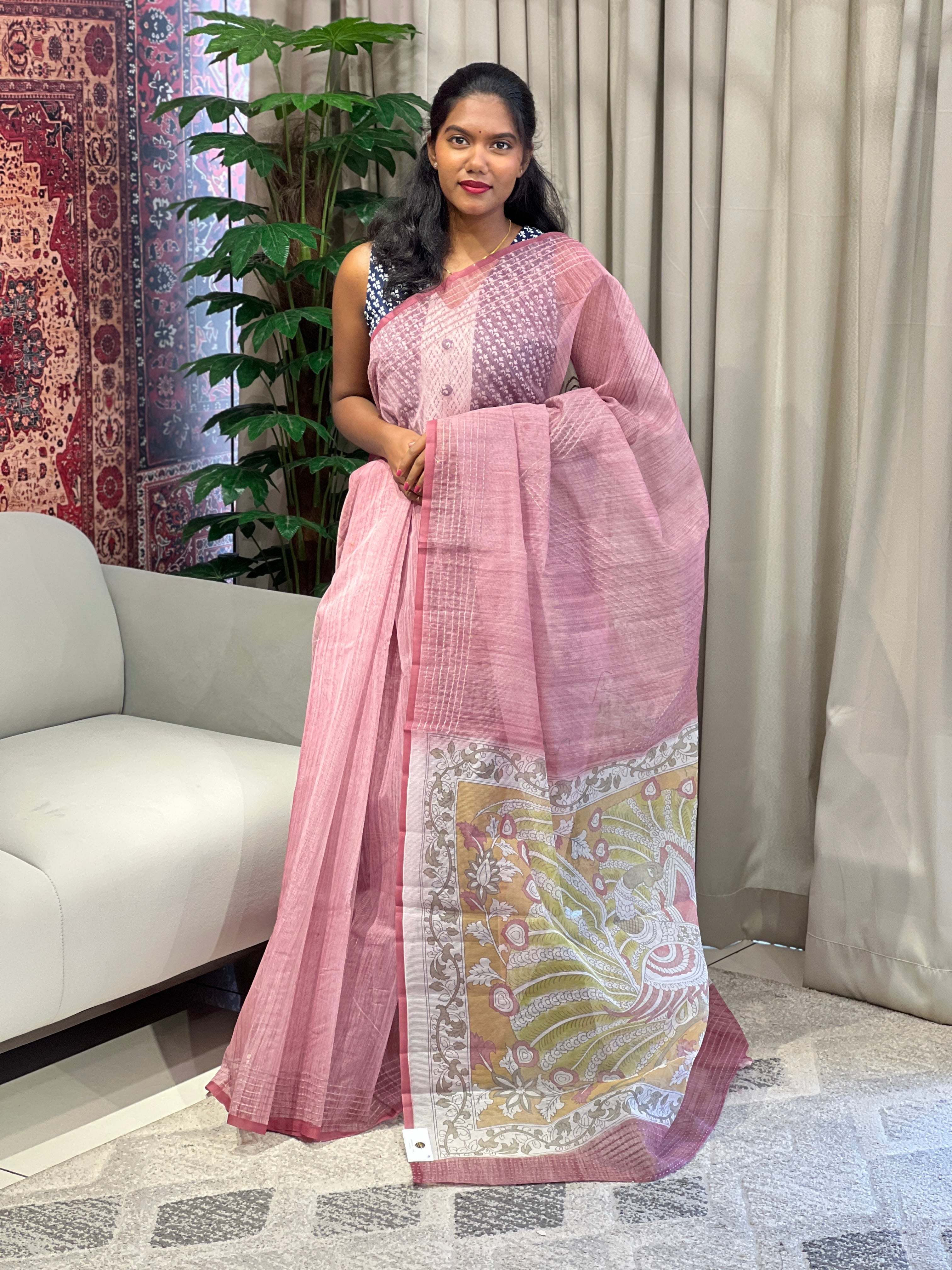 Machine Kantha & Kalamkari Detailed Supernet Kota Saree | YNG923