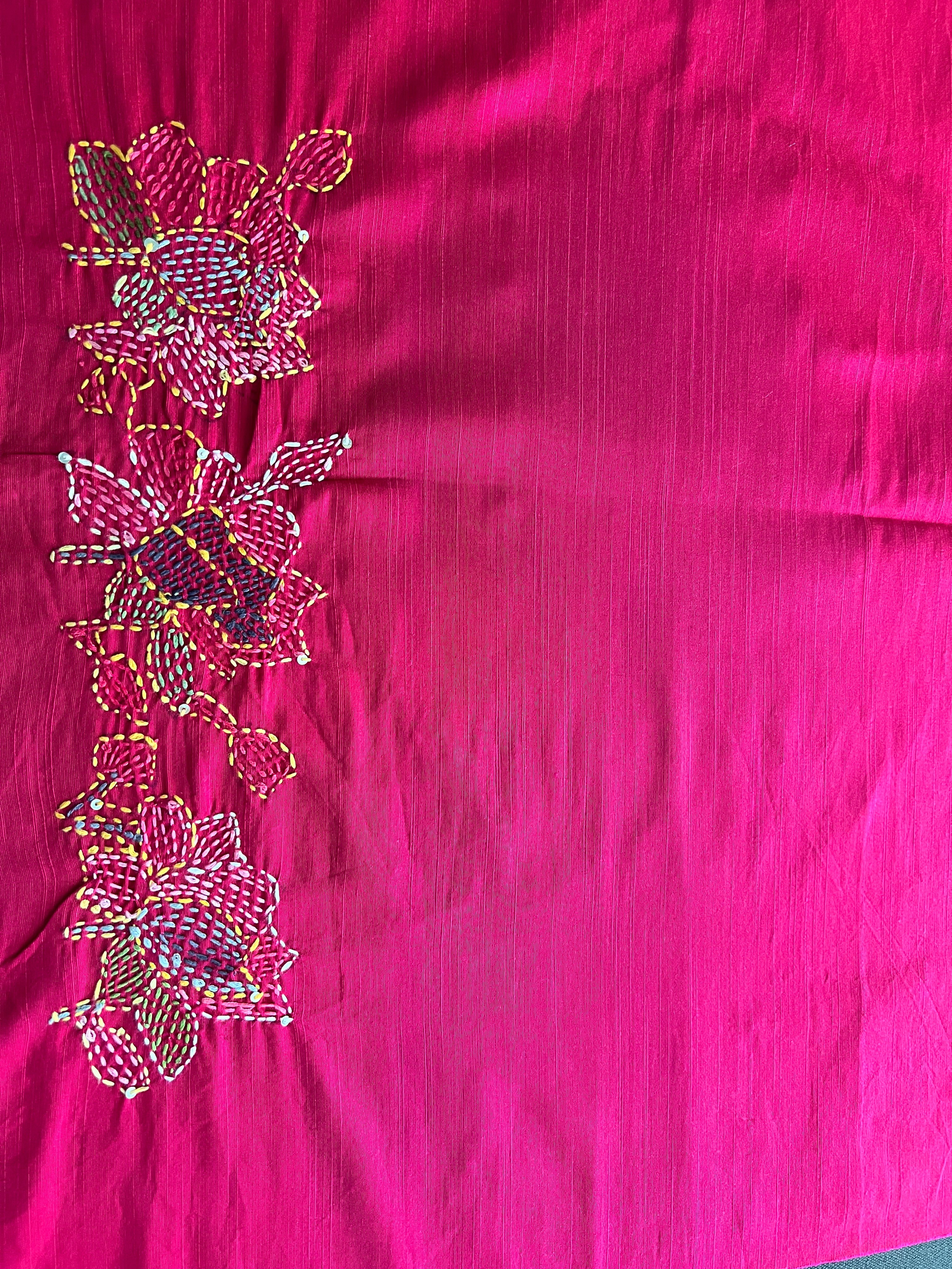 Floral Kantha Embroidery Detailed Blended Raw Cotton Blouse Material | OS478