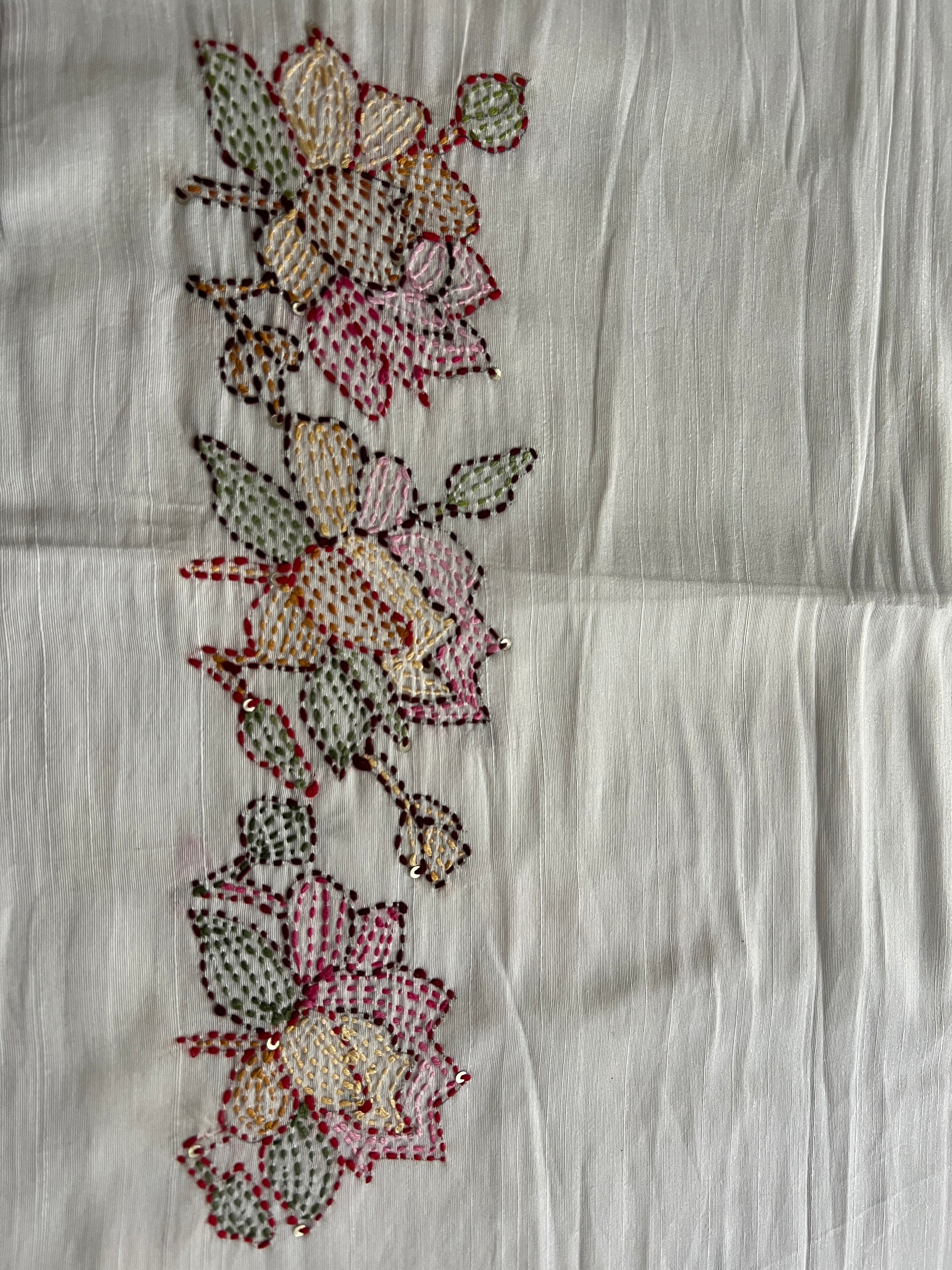 Floral Kantha Embroidery Detailed Blended Raw Cotton Blouse Material | OS475