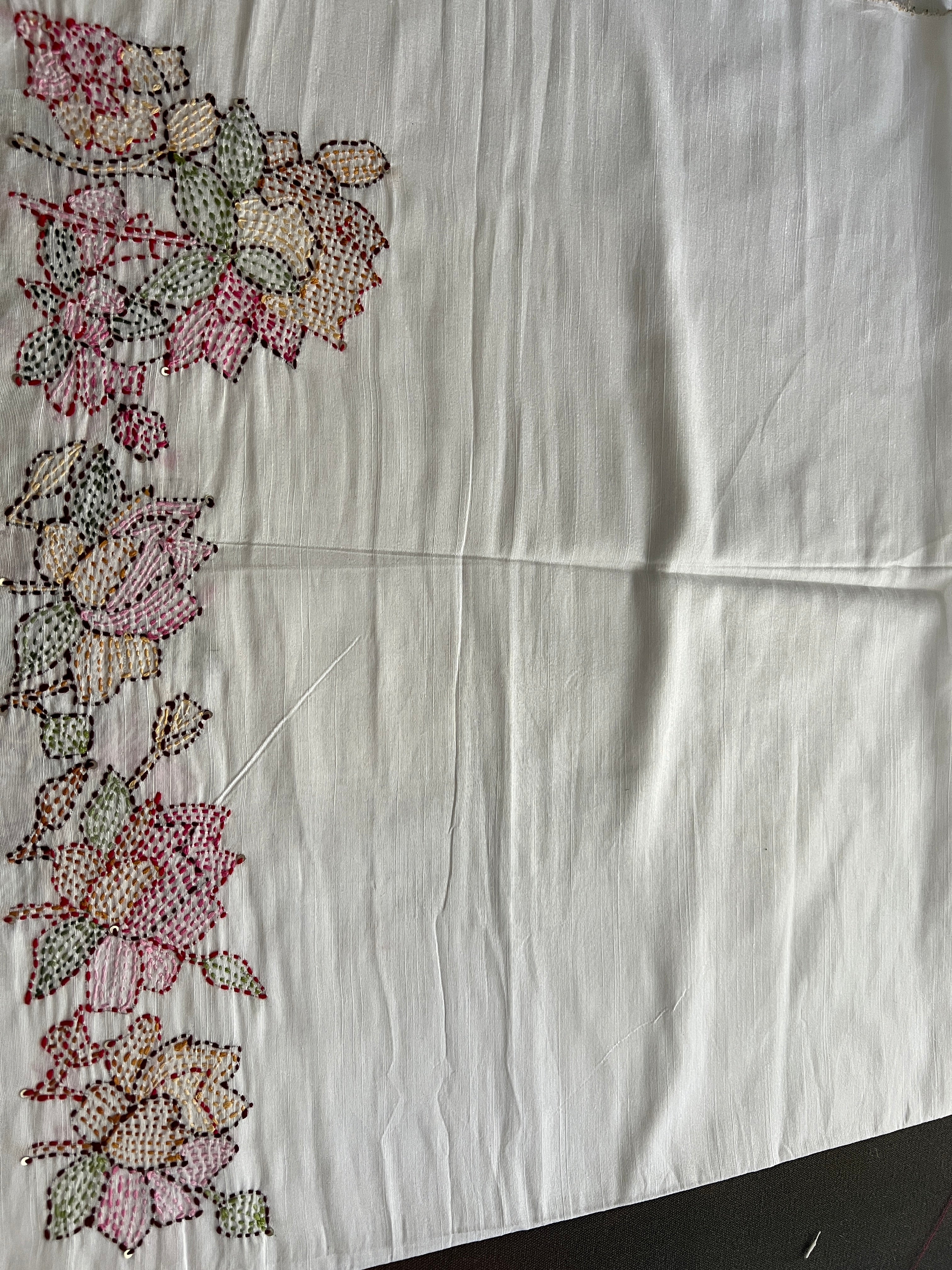 Floral Kantha Embroidery Detailed Blended Raw Cotton Blouse Material | OS475