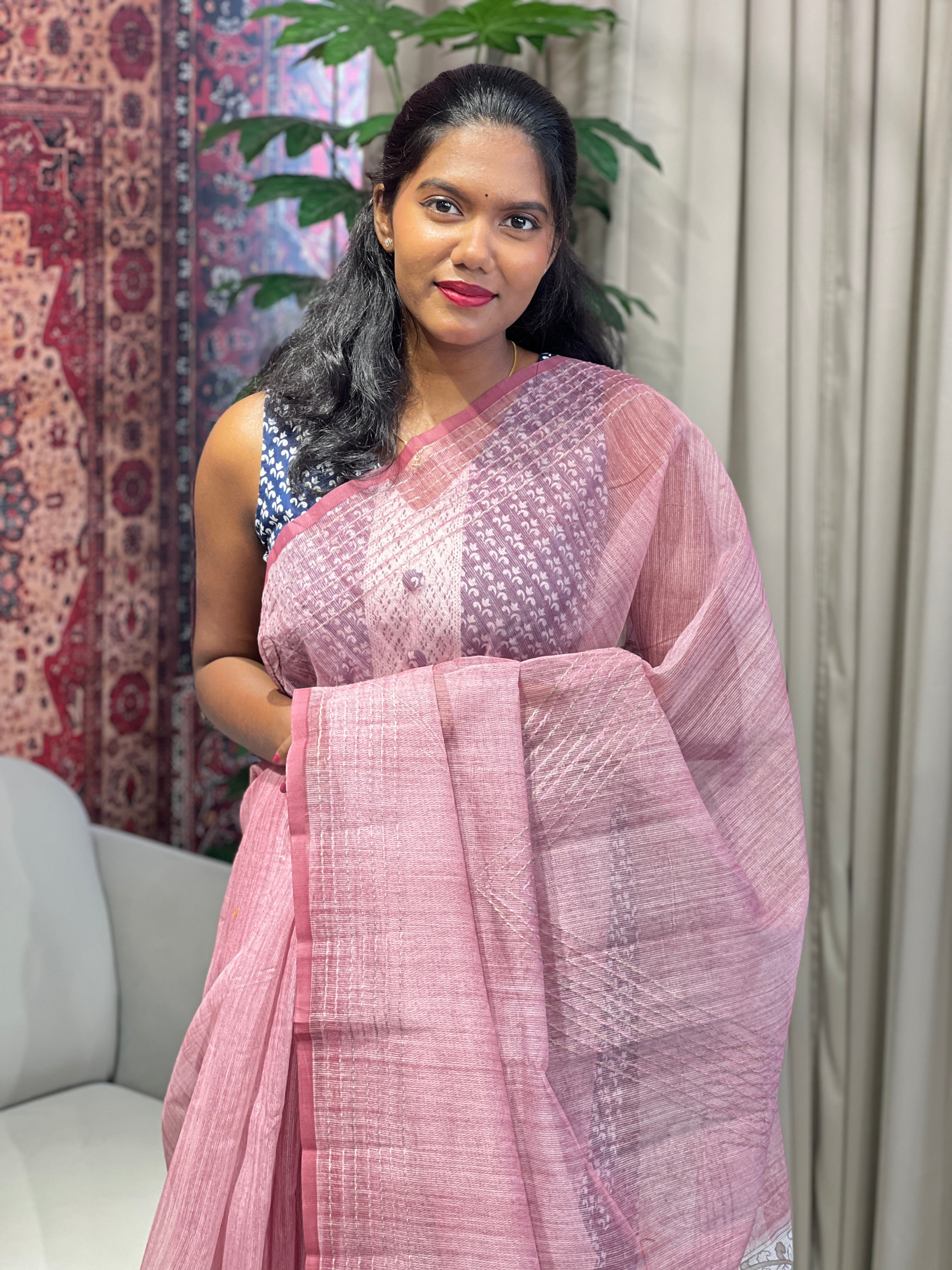 Machine Kantha & Kalamkari Detailed Supernet Kota Saree | YNG923