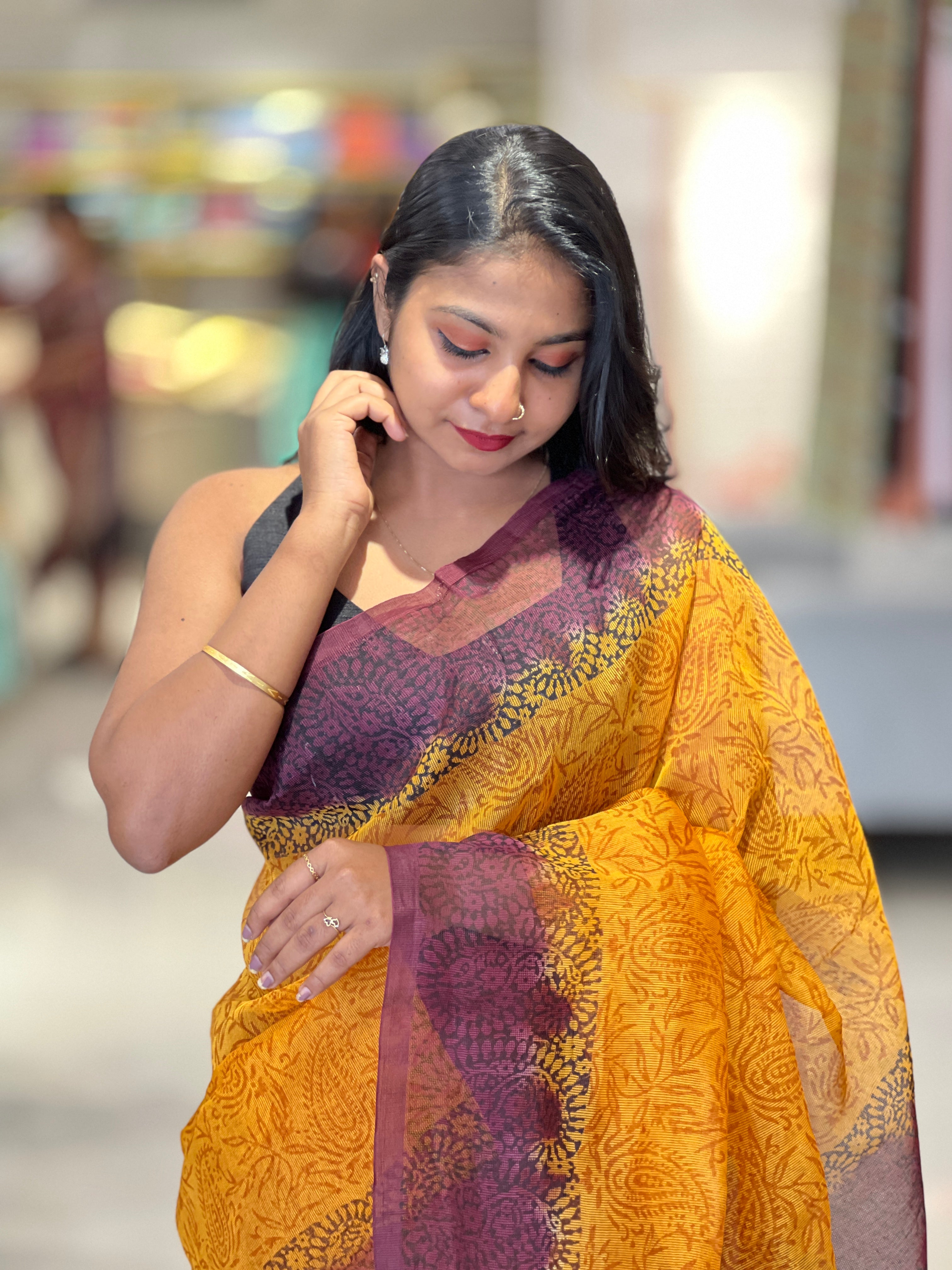 Block Printed Super Net Kota Saree | SF1325