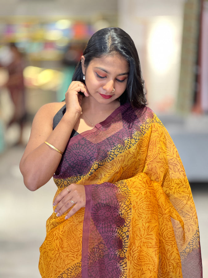 Block Printed Super Net Kota Saree | SF1325