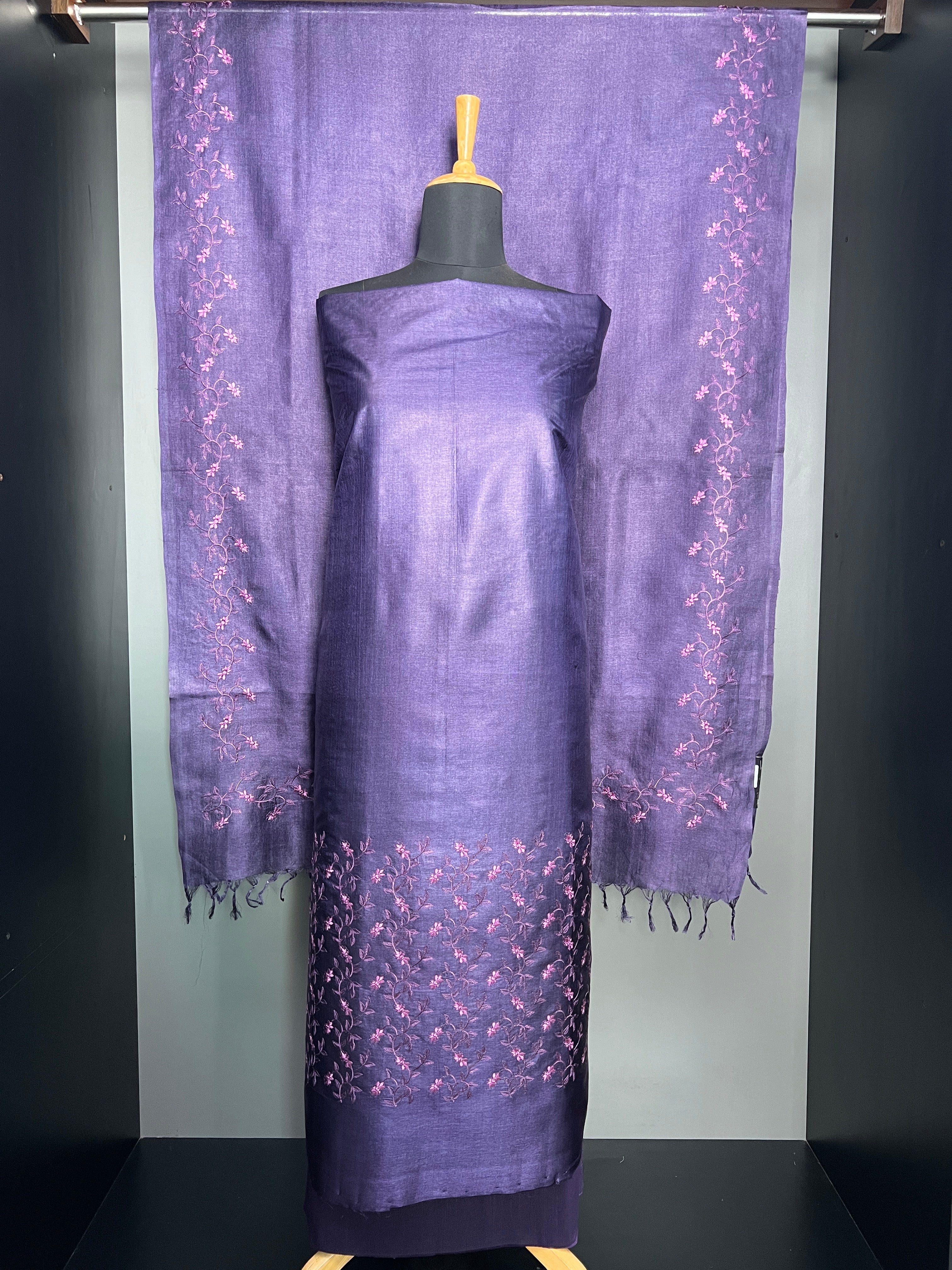 Computerized Floral Embroidery Detailed Tussar Salwar Set | MNH553