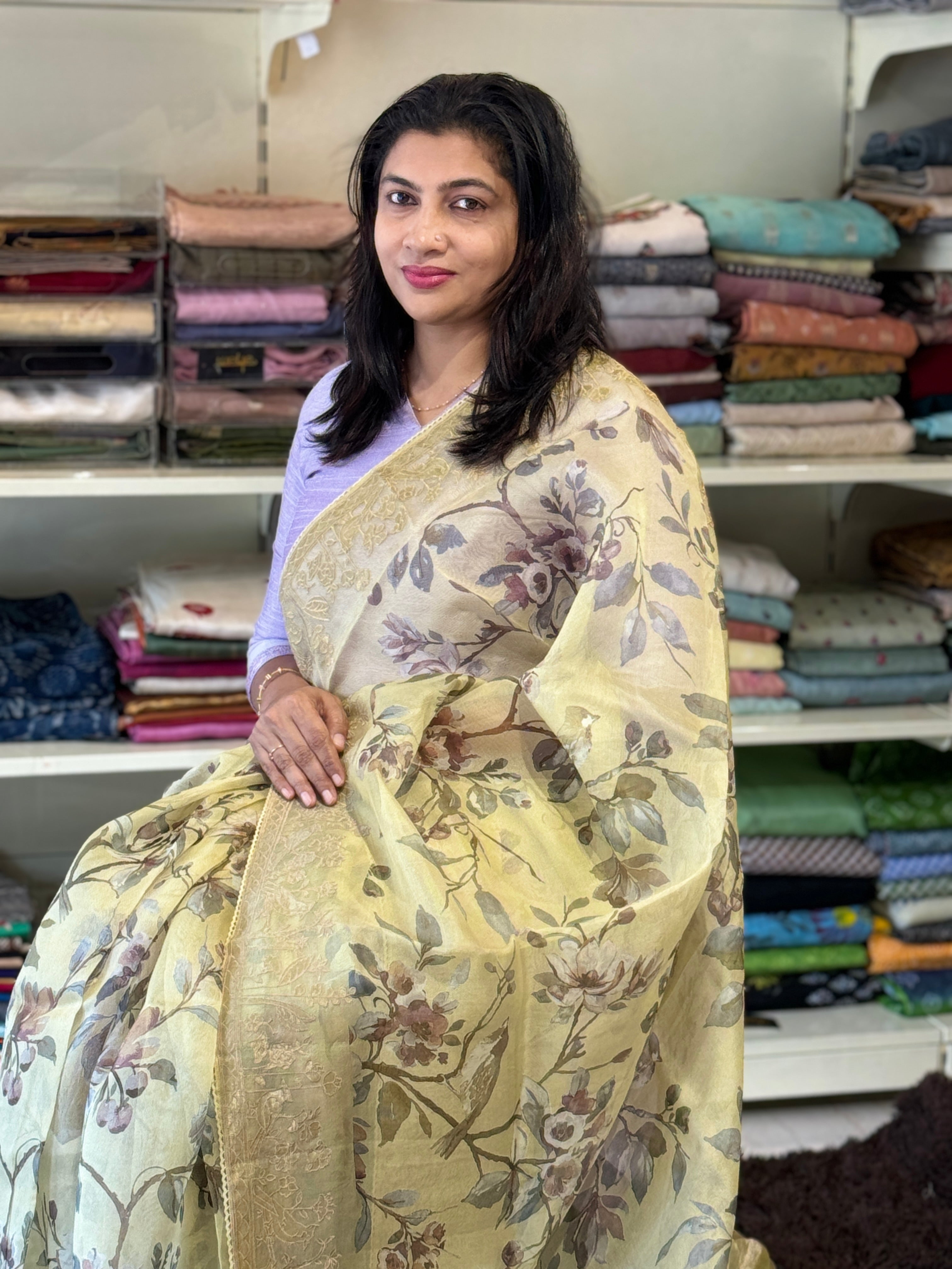 Digital Printed Organza Saree | SMC114