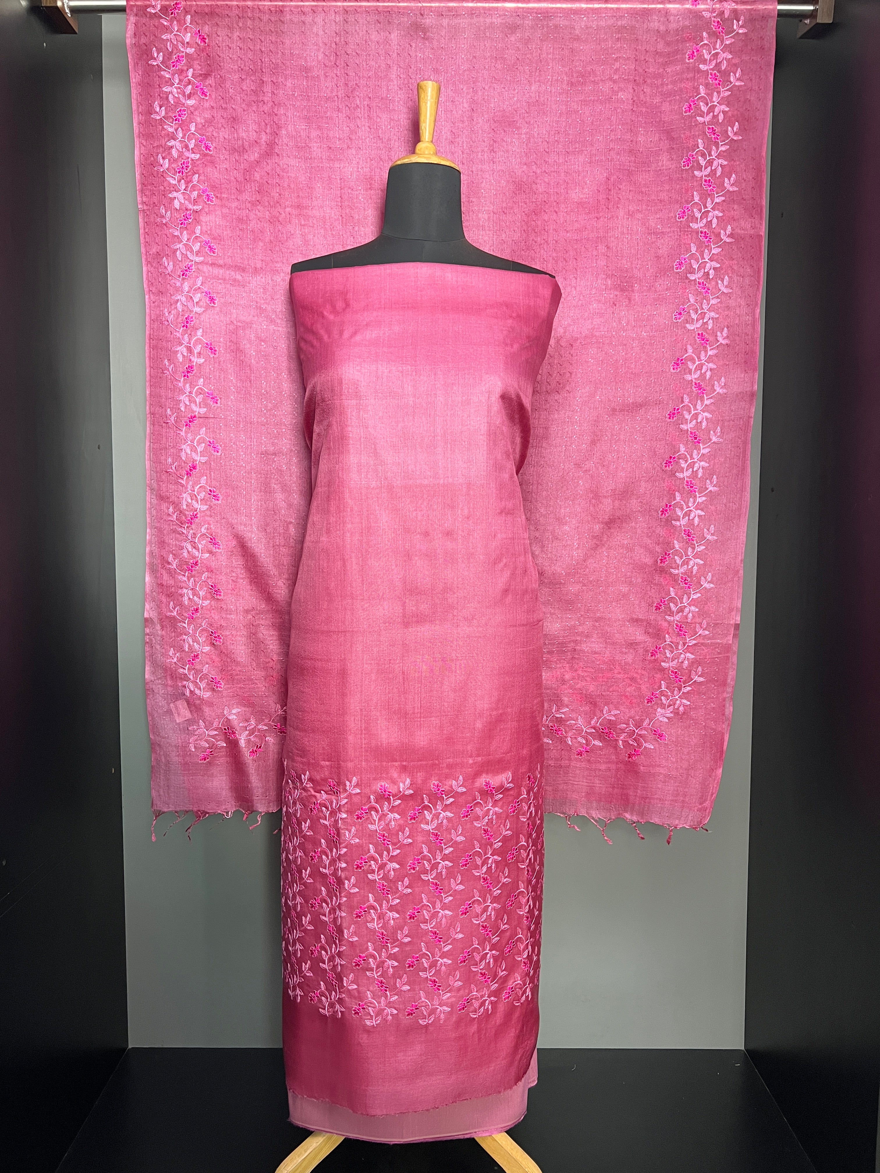 Computerized Floral Embroidery Detailed Tussar Salwar Set | MNH554