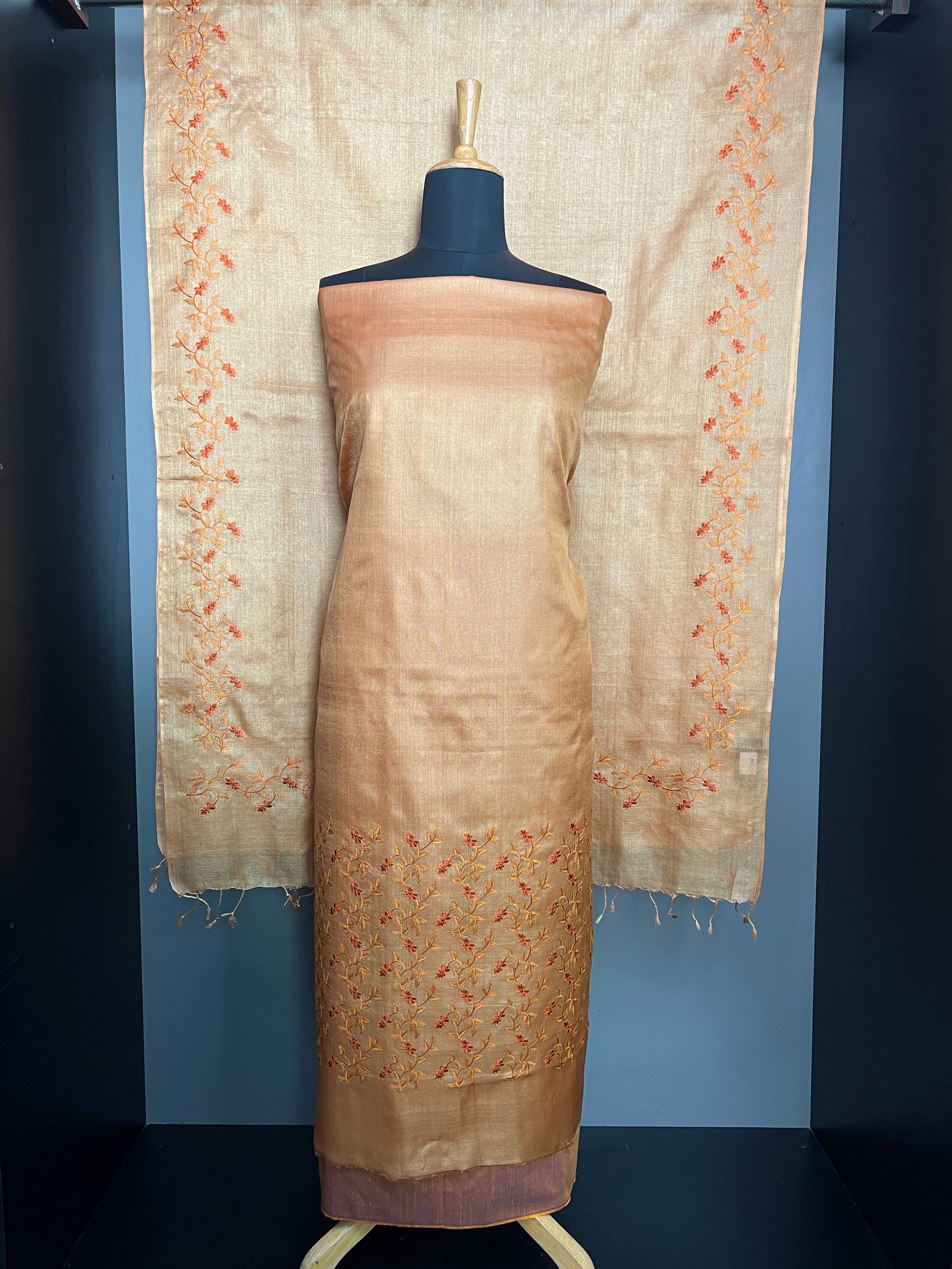 Computerized Floral Embroidery Detailed Tussar Salwar Set | MNH555