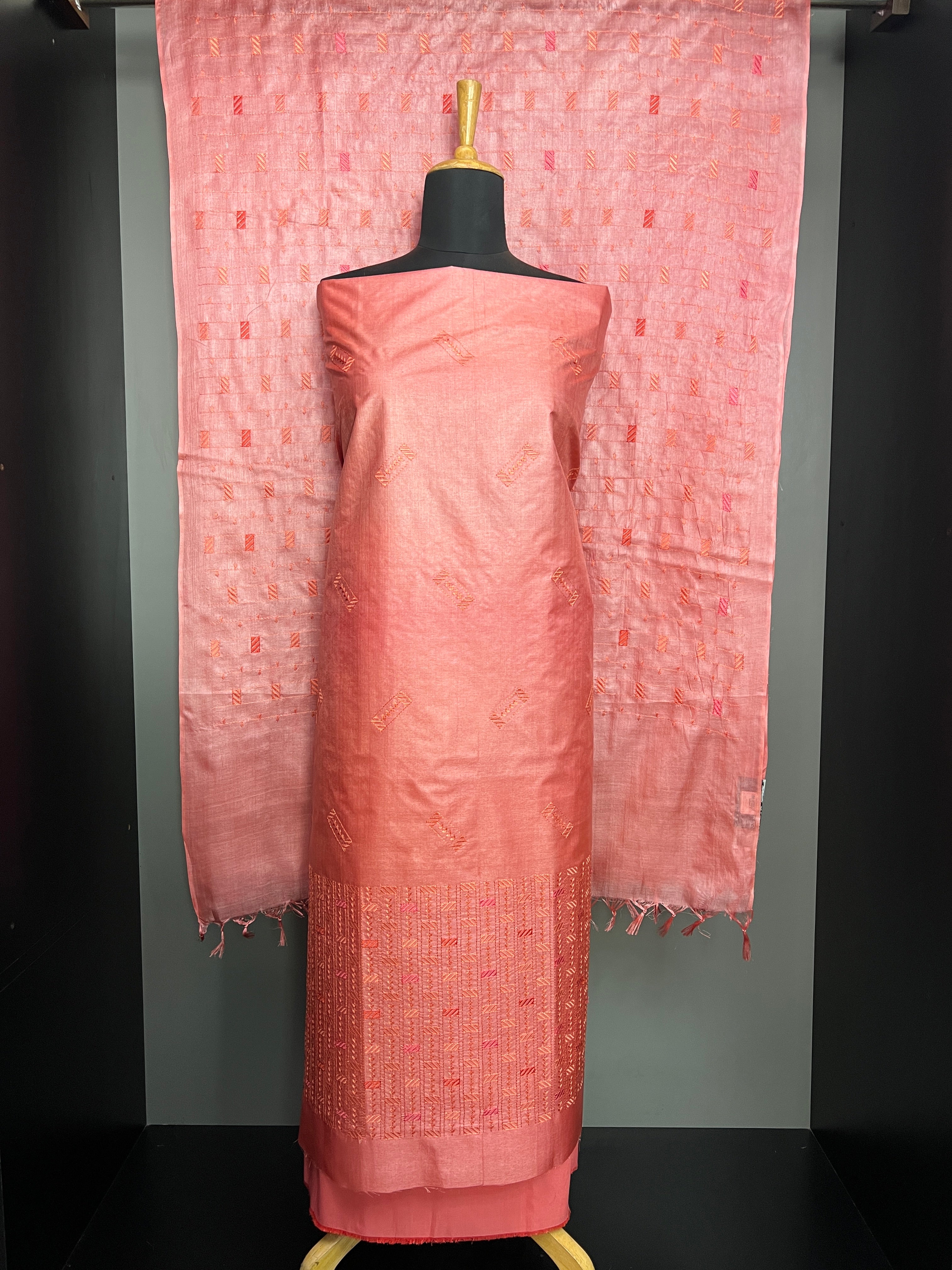 Machine Embroidered Pure Tussar Salwar Set | MNH547