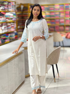 Machine Embroidered Flex Cotton Kurta Top & Bottom | SJL151