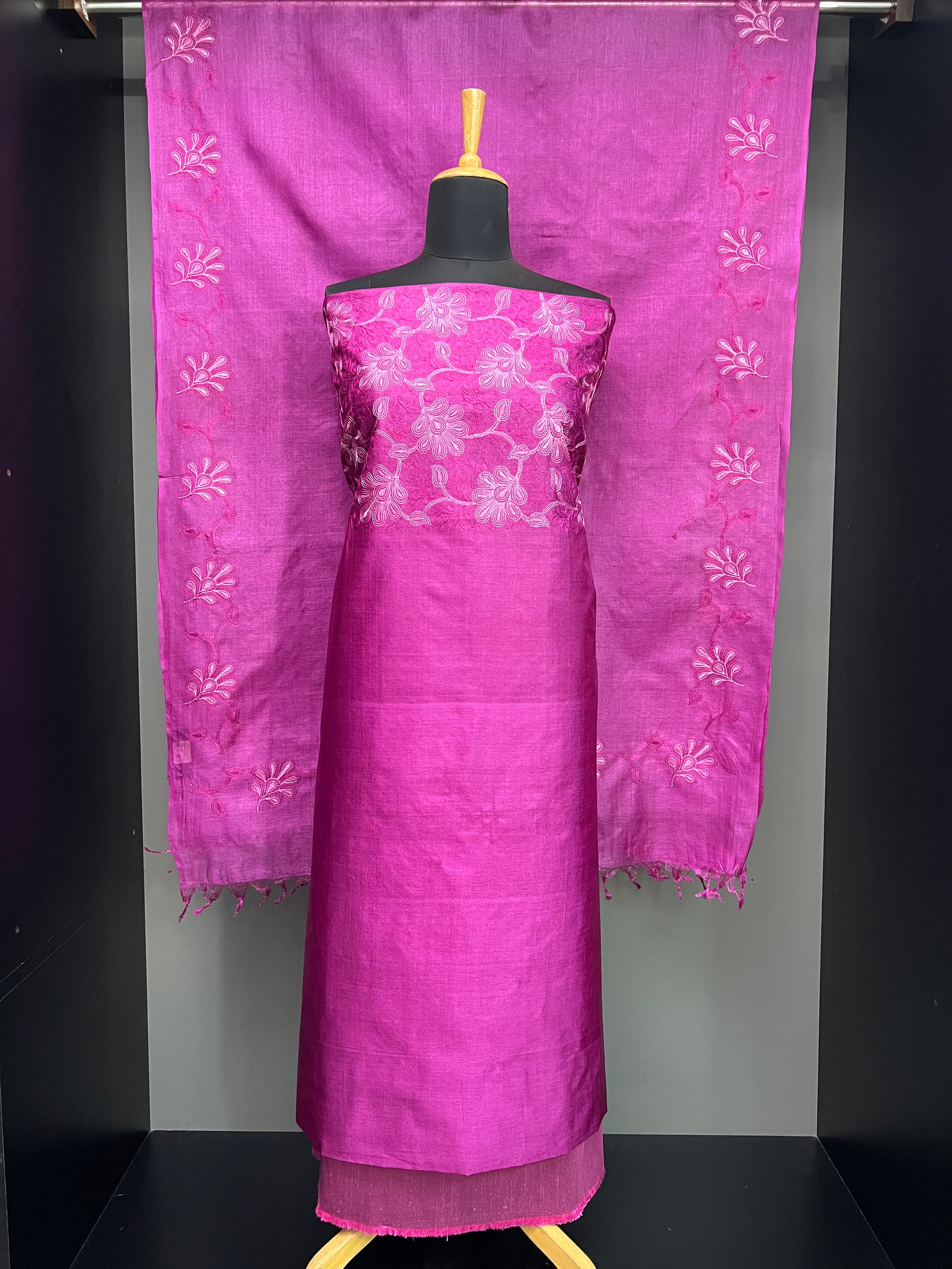 Machine Embroidered Pure Tussar Salwar Set | MNH549