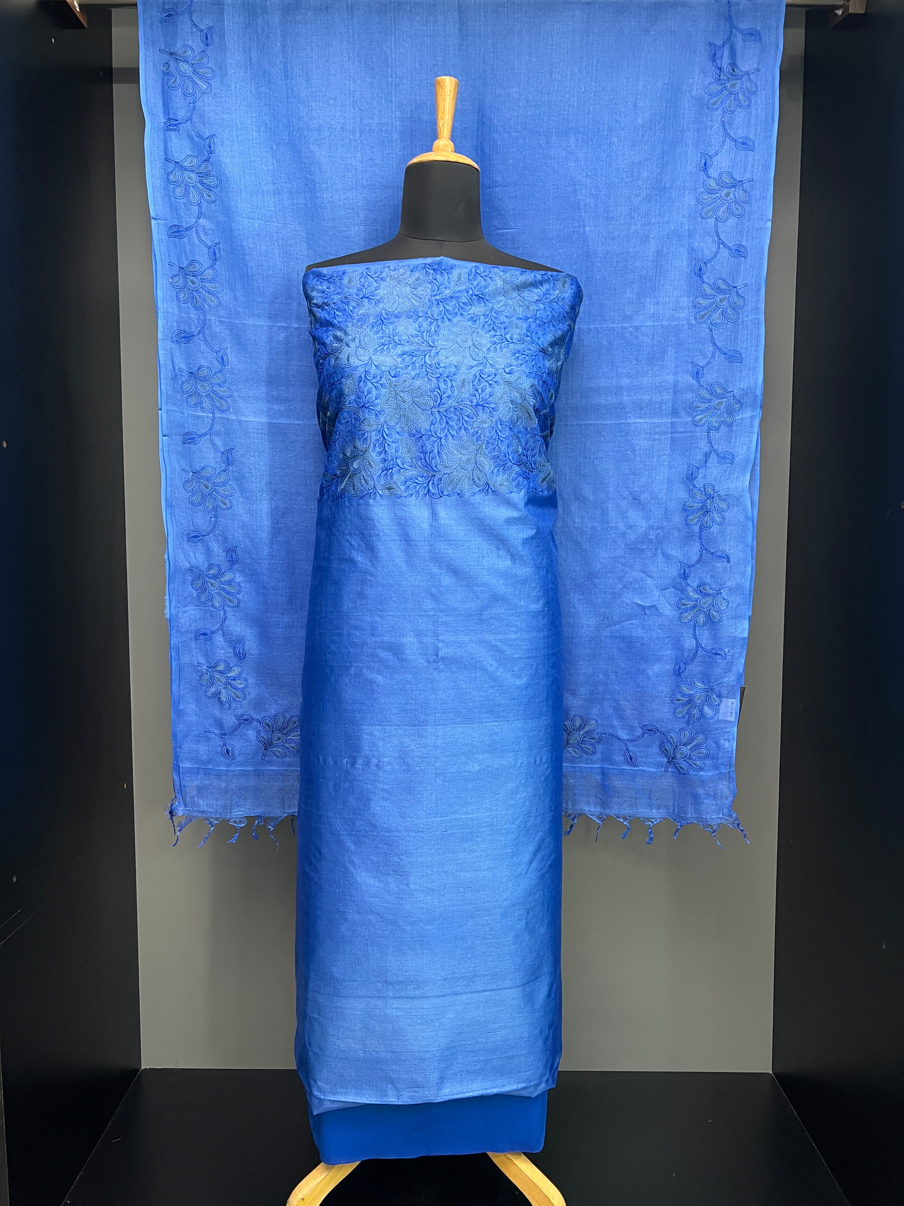 Machine Embroidered Pure Tussar Salwar Set | MNH552