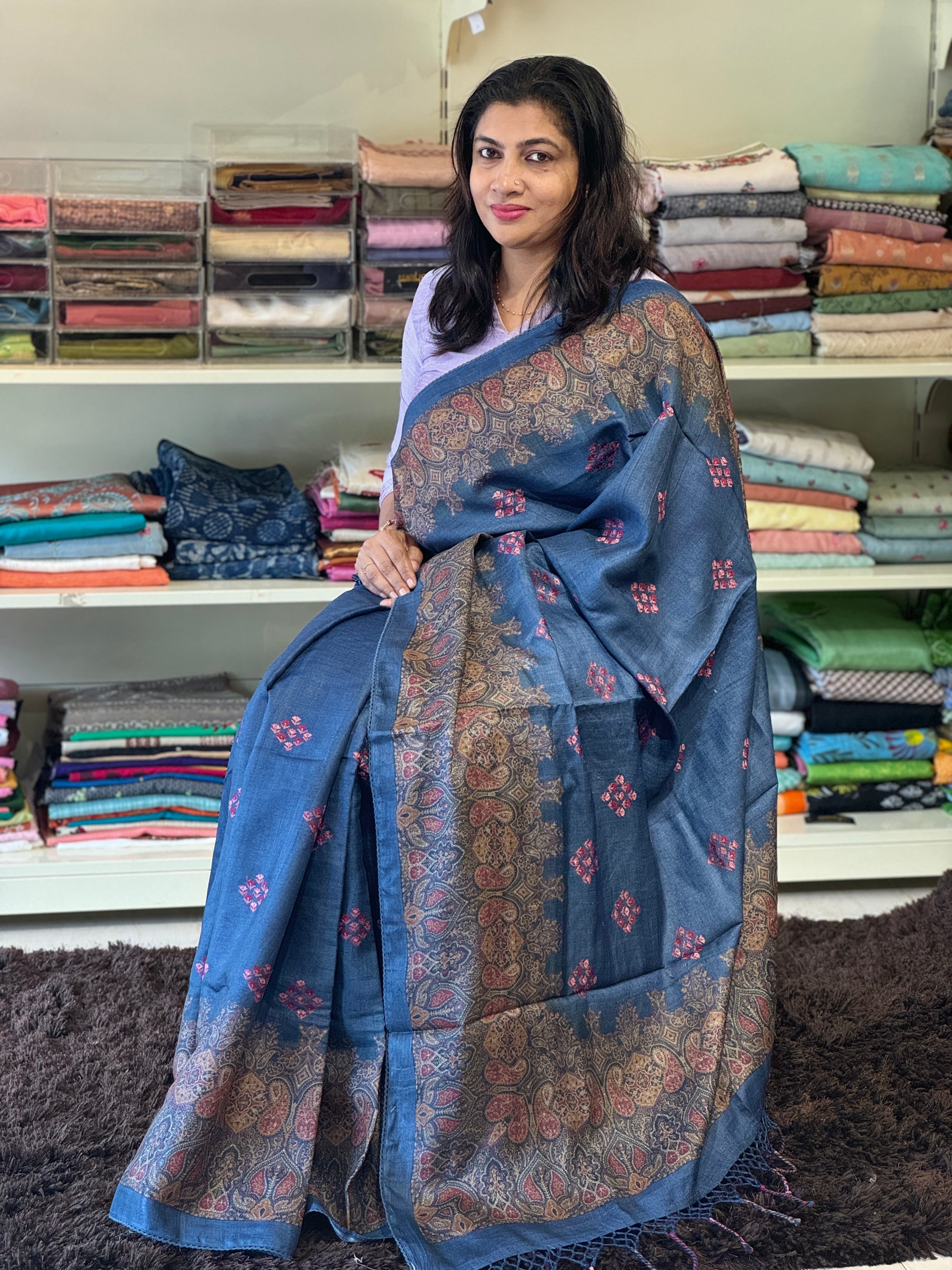 Pashmina Digital Printed Tussar Saree | SMC117