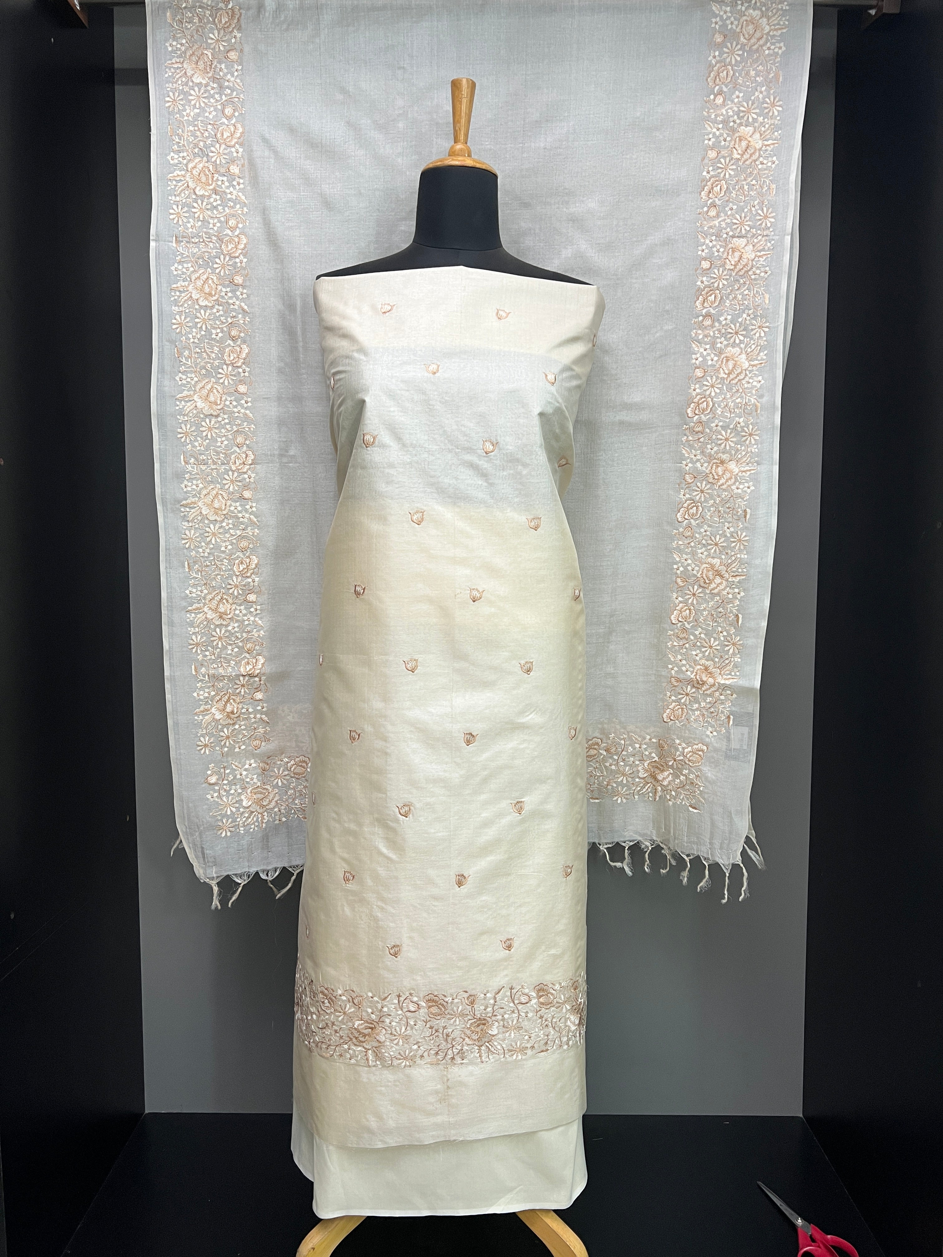 Floral Embroidery Detailed Pure Tussar Salwar Set | MNH551