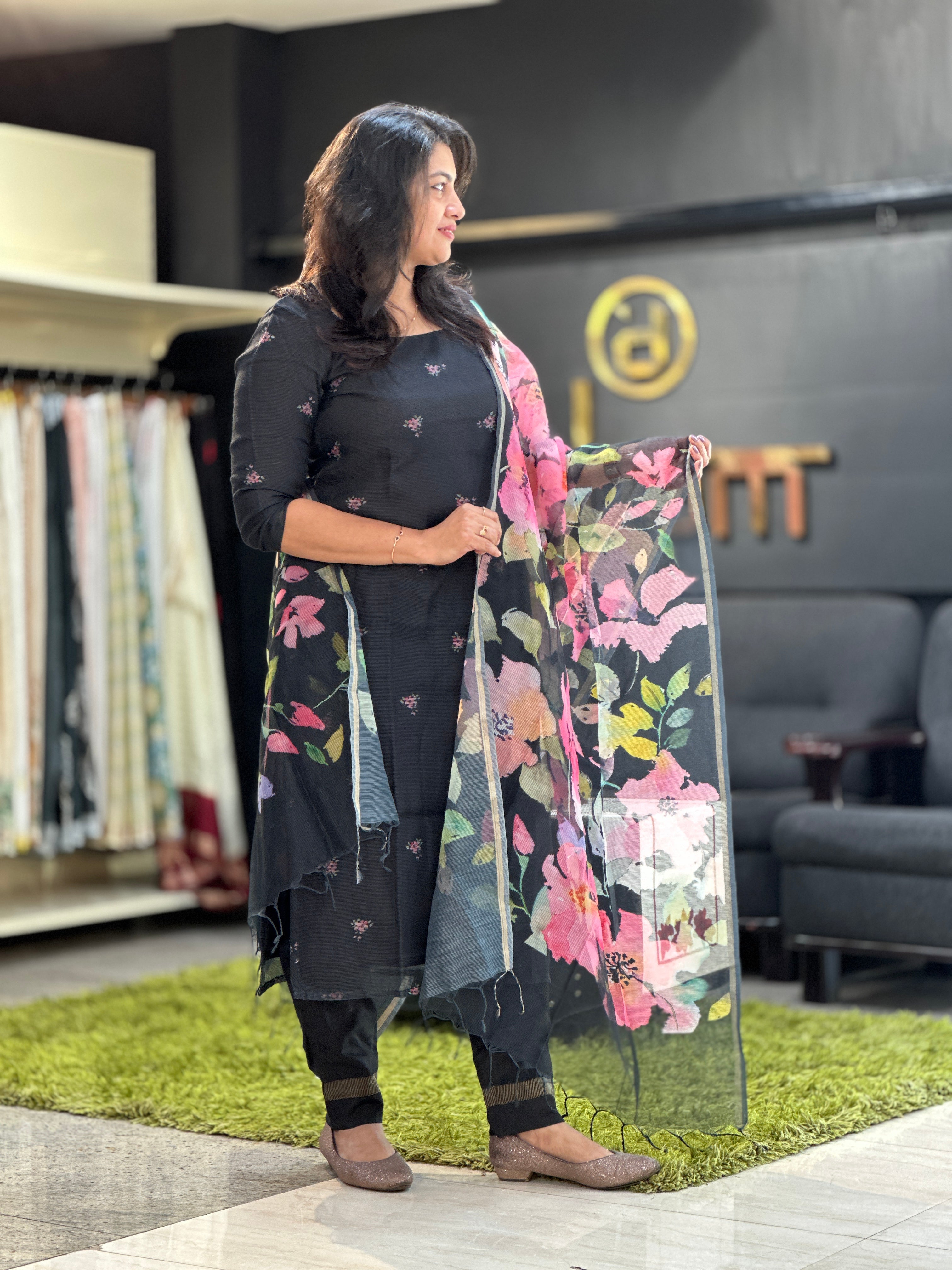 Floral Printed Pattern Supernet Kota Salwar Set (UNSTITCHED) | MR116