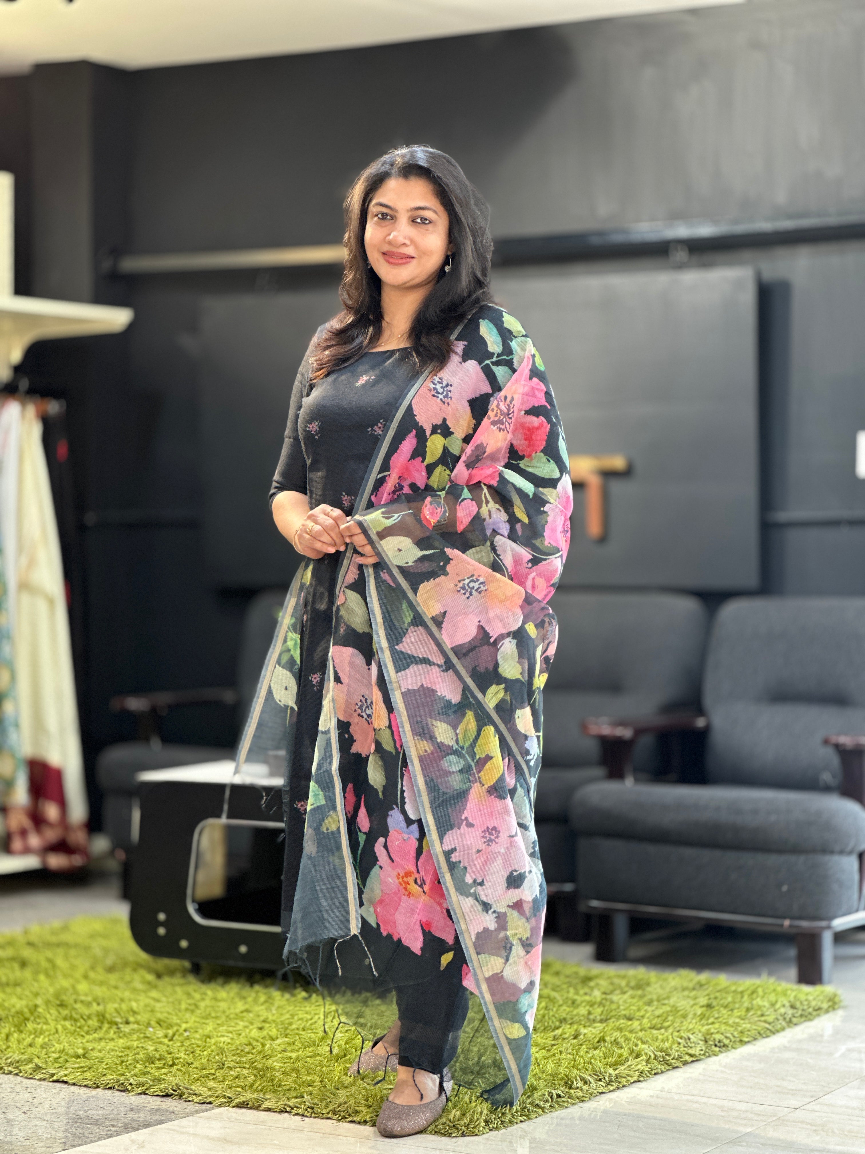 Floral Printed Pattern Supernet Kota Salwar Set (UNSTITCHED) | MR116