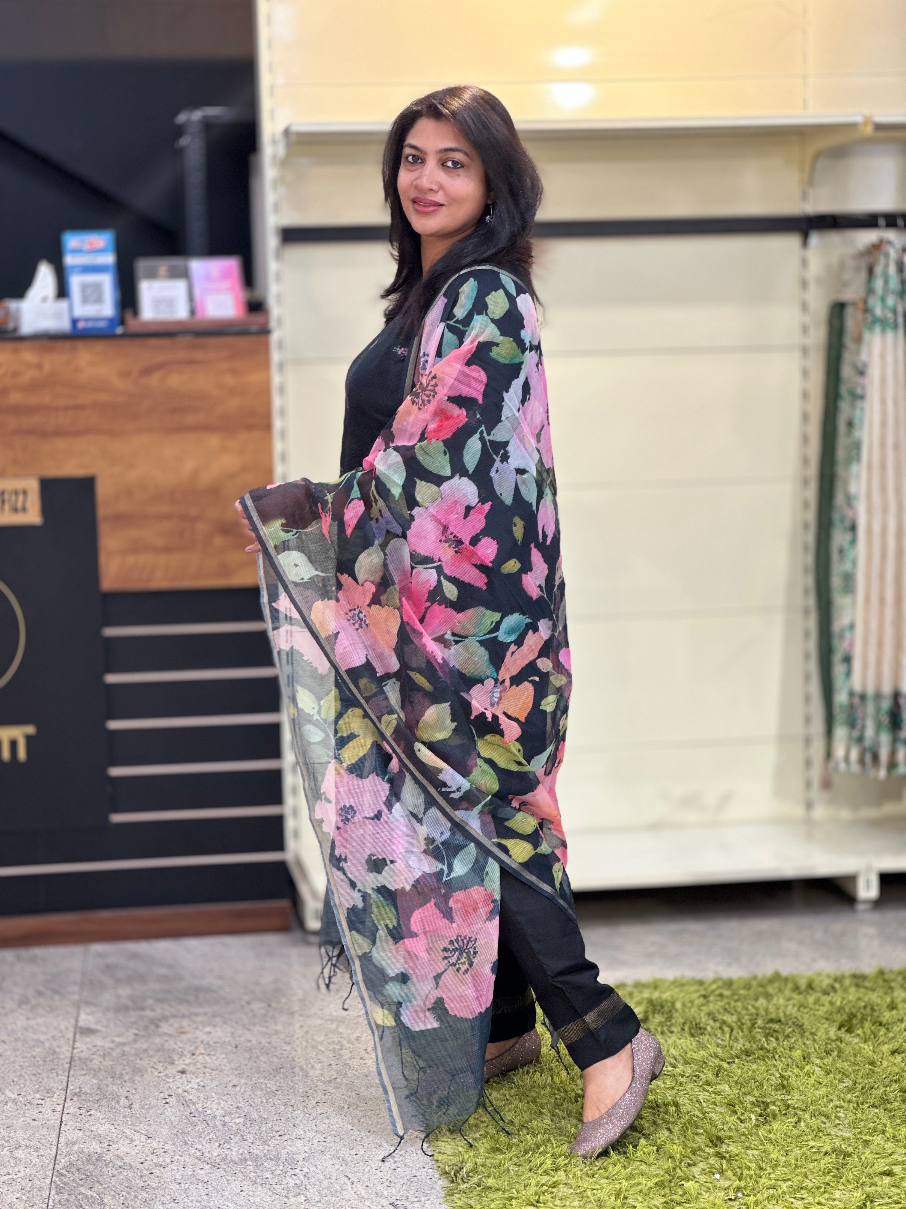 Floral Printed Pattern Supernet Kota Salwar Set (UNSTITCHED) | MR116