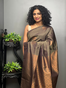 Dark Mehndi Green Floral Design Semi Silk Saree |  KRK316