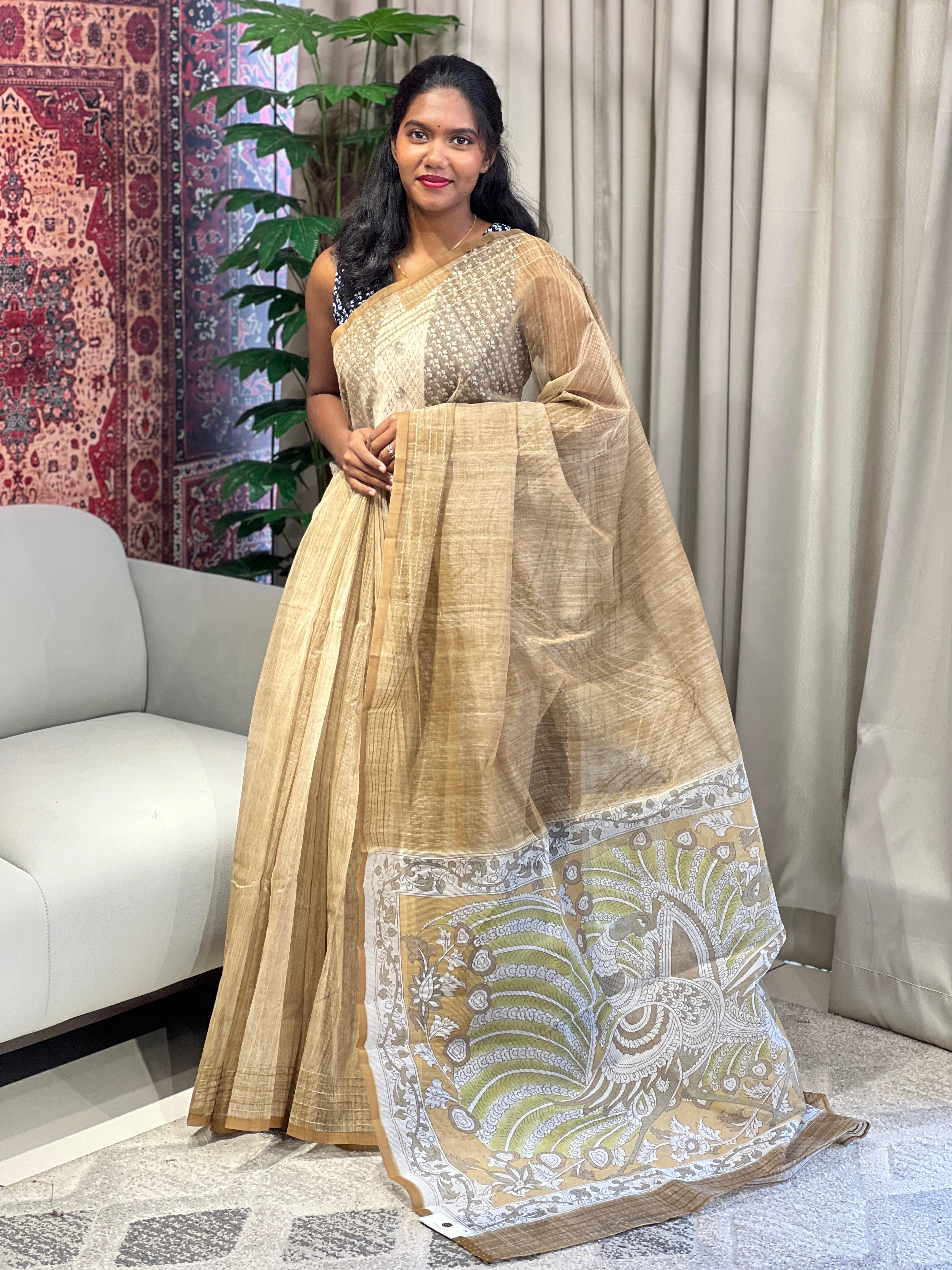 Machine Kantha & Kalamkari Detailed Supernet Kota Saree | YNG920