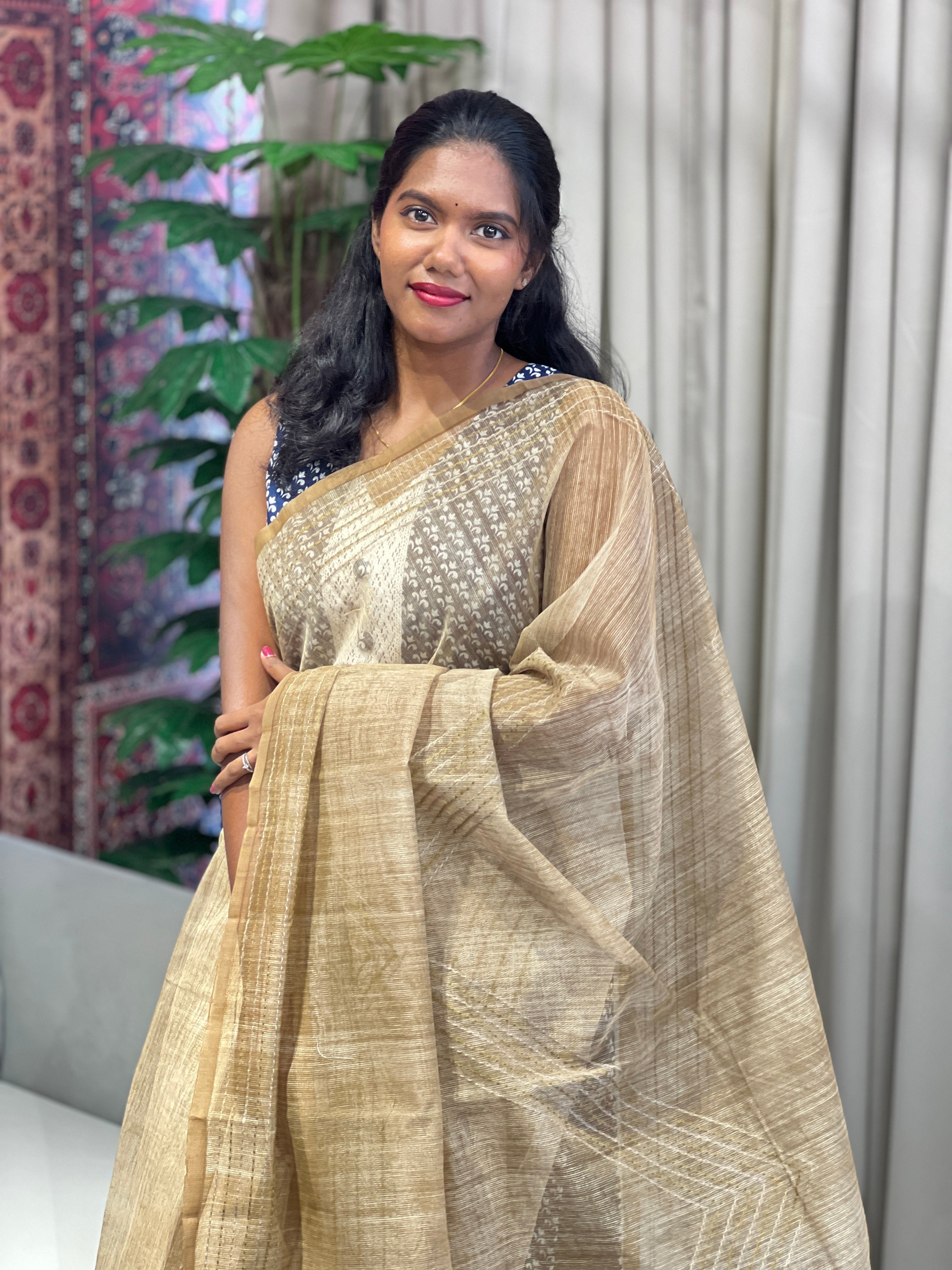 Machine Kantha & Kalamkari Detailed Supernet Kota Saree | YNG920