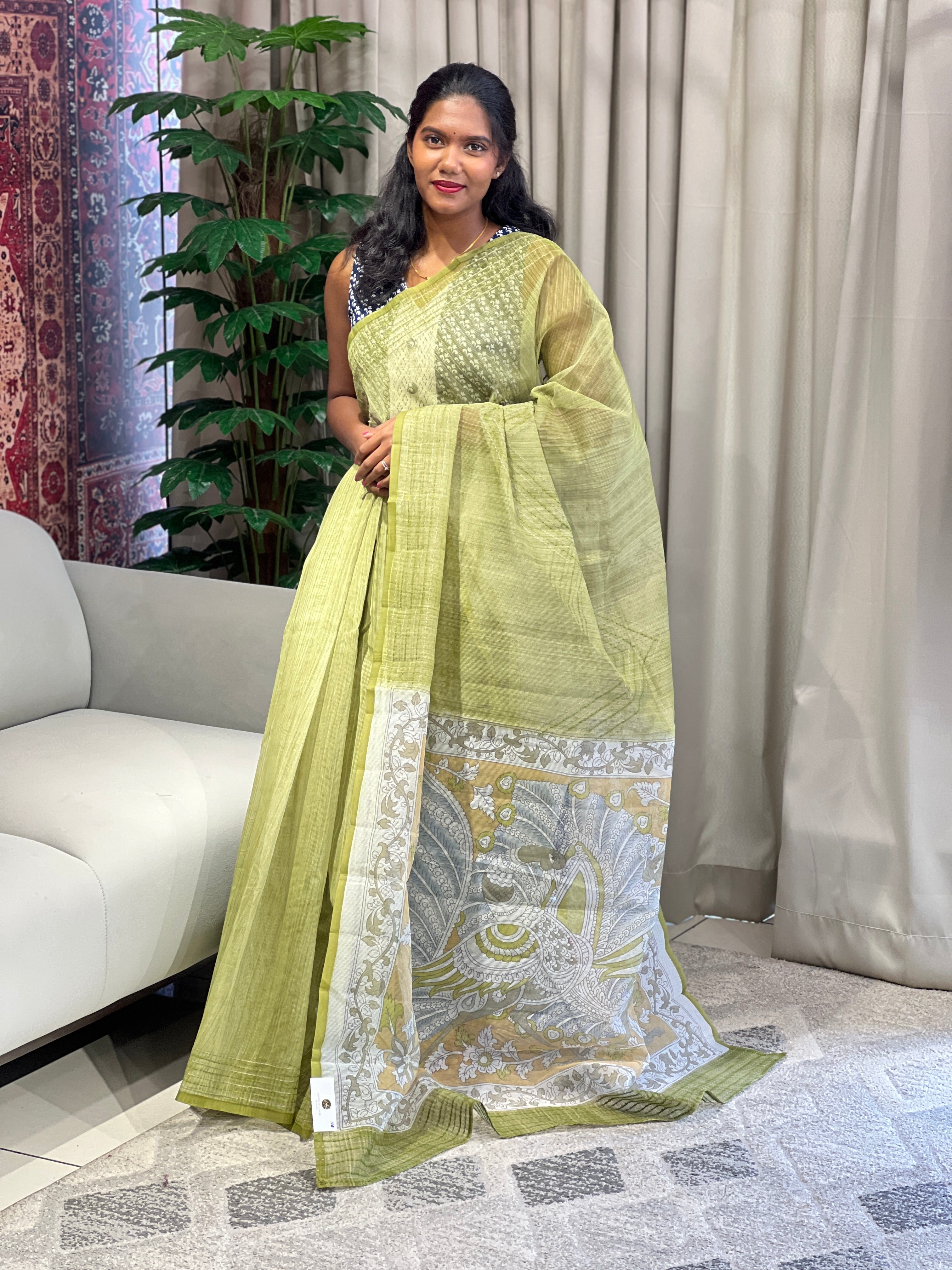 Machine Kantha & Kalamkari Detailed Supernet Kota Saree | YNG921